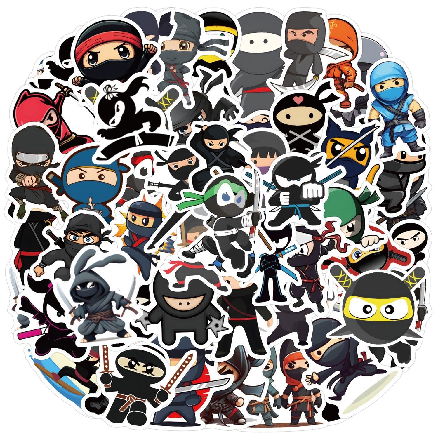 Nidhfg Color 60 Ninja Graffiti Stickers, Cute Cartoons, Funny Scrapbook Stickers, Self-Adhesive Waterproof, Diy Water Cup Suitcase Decoration.