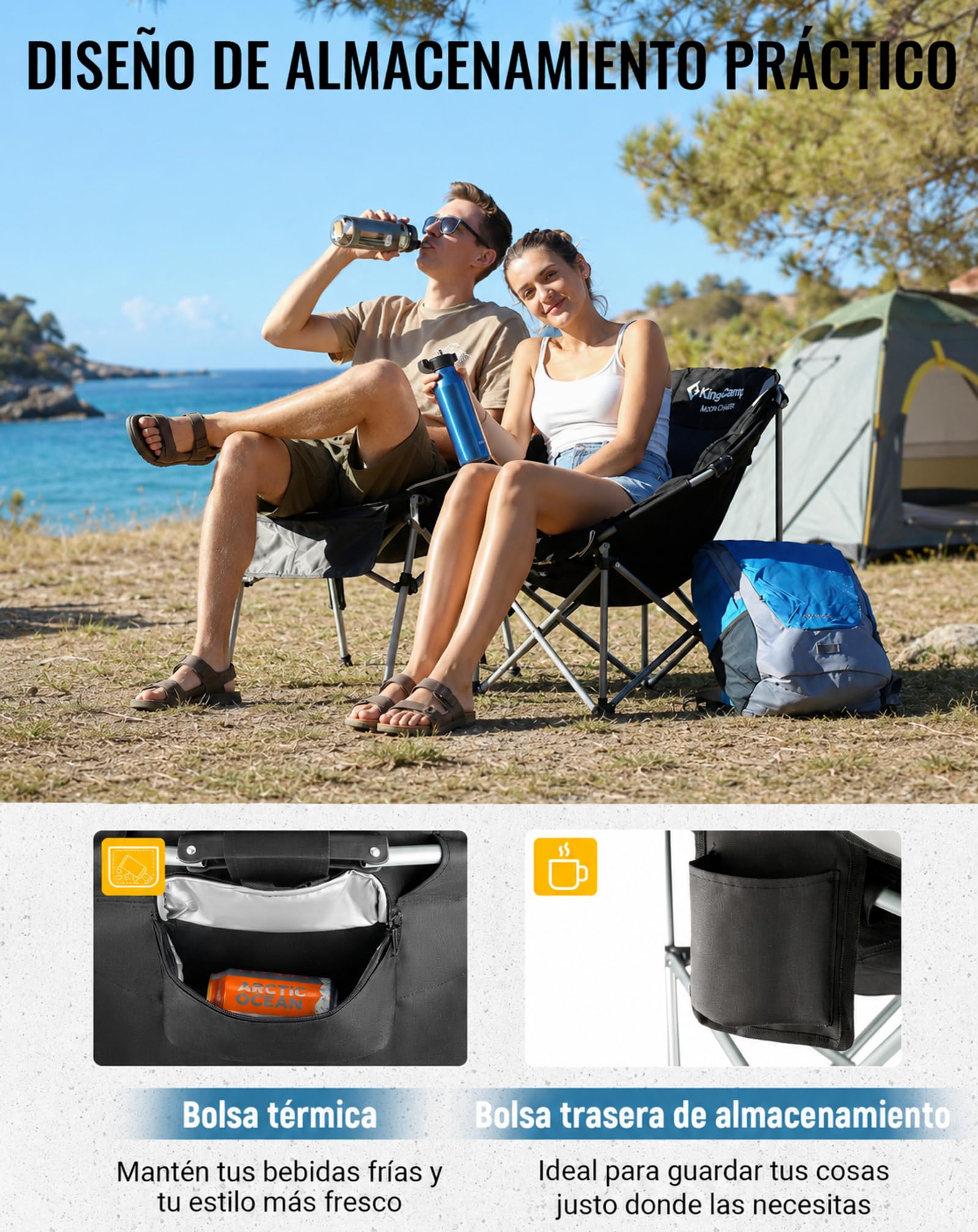 KingCamp 2 x Moonchair Sillas de Camping Plegables Acolchadas hasta 205 kg