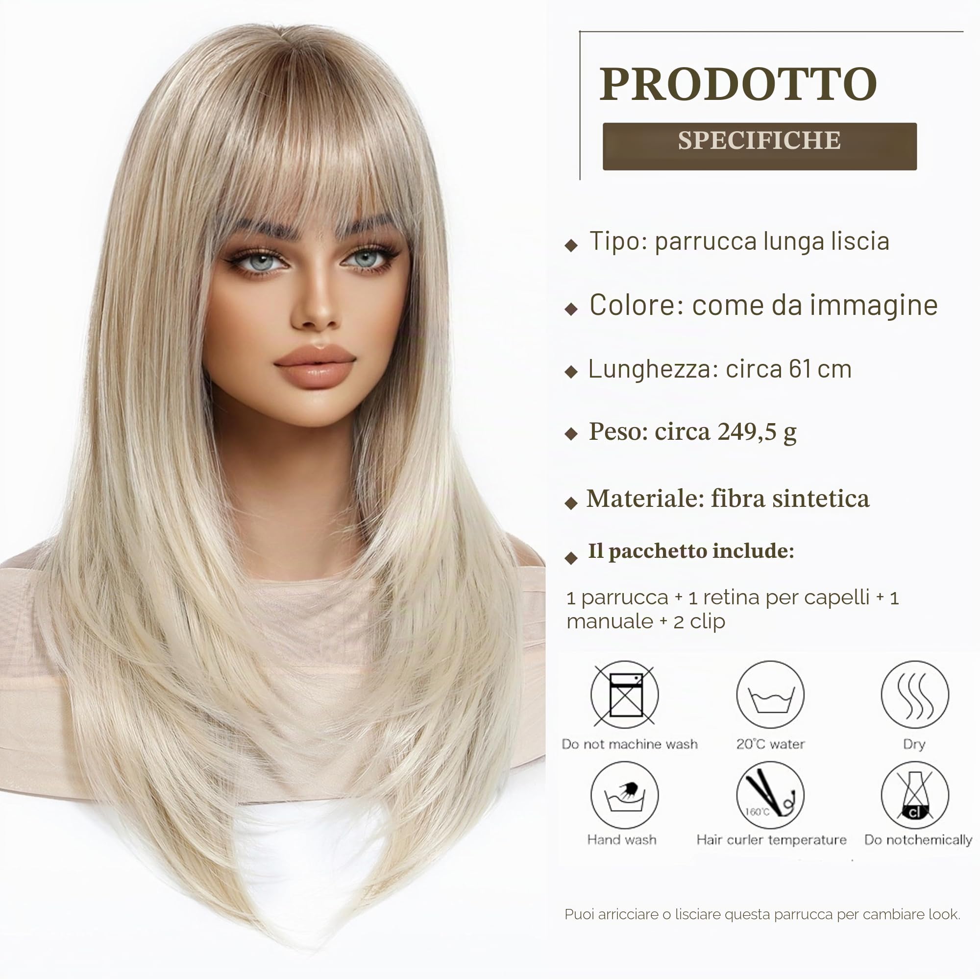 Esmee Lunga Liscia Parrucche Bionde per Donne con Frange - Capelli Sintetici Naturali - Parrucca Ombre per Uso Quotidiano e Feste
