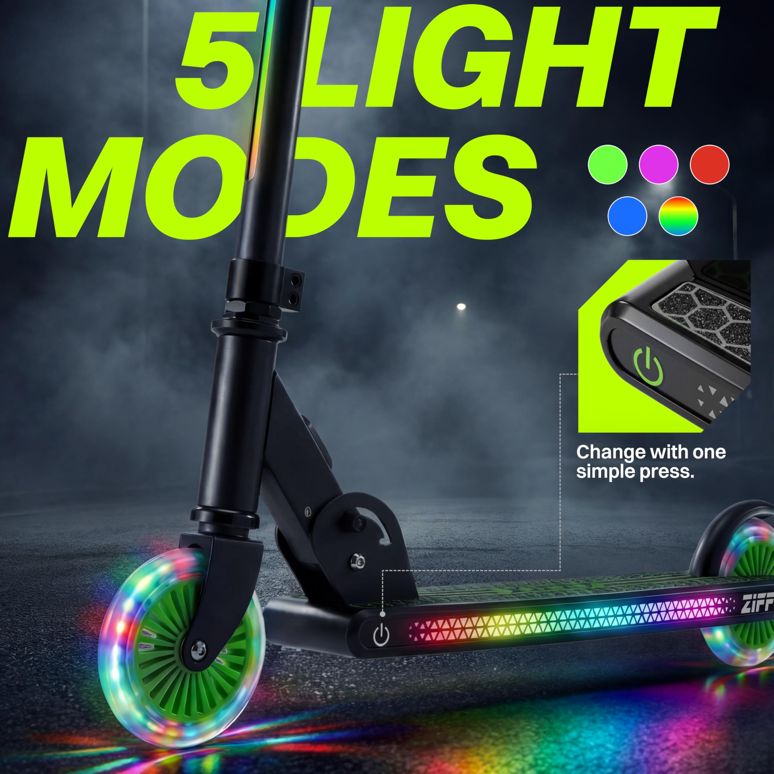 ZIFFY Dwukołowy świecący skuter Kickscooter zielony