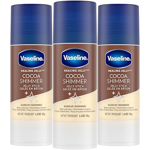 Unilever Vaseline Cocoa Shimmer Jelly Stick GLOW UP Luminizador corporal para piel radiante húmeda de 14 onzas 3 unidades