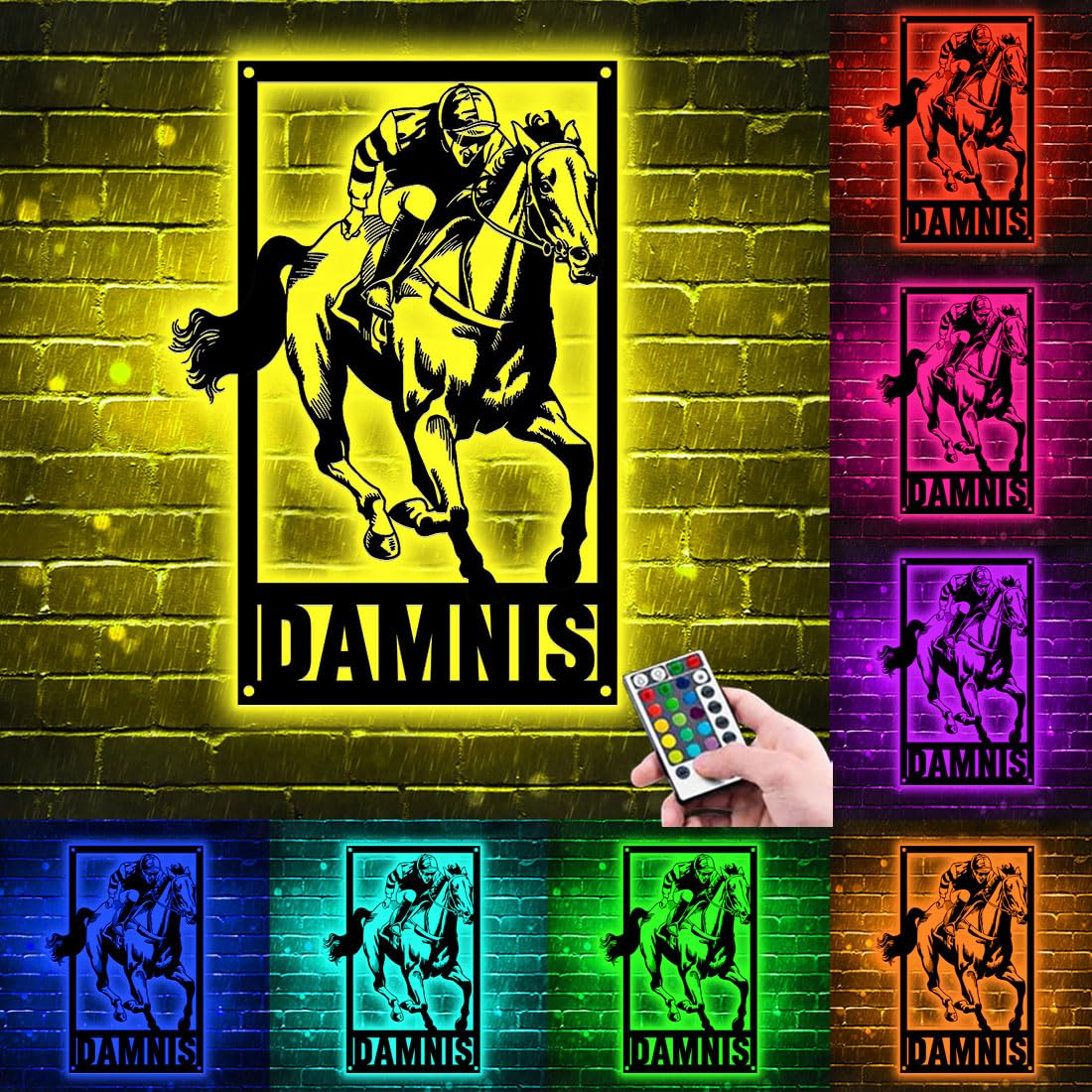 Custom Horse Racing Neon Sign, Personalized Metal Horse Night Light for Kids Girls Boys Illusion Night Lamp 16 Color Changing with Remote Control Timer, Bedroom Decor Birthday Gifts for Horse Lover