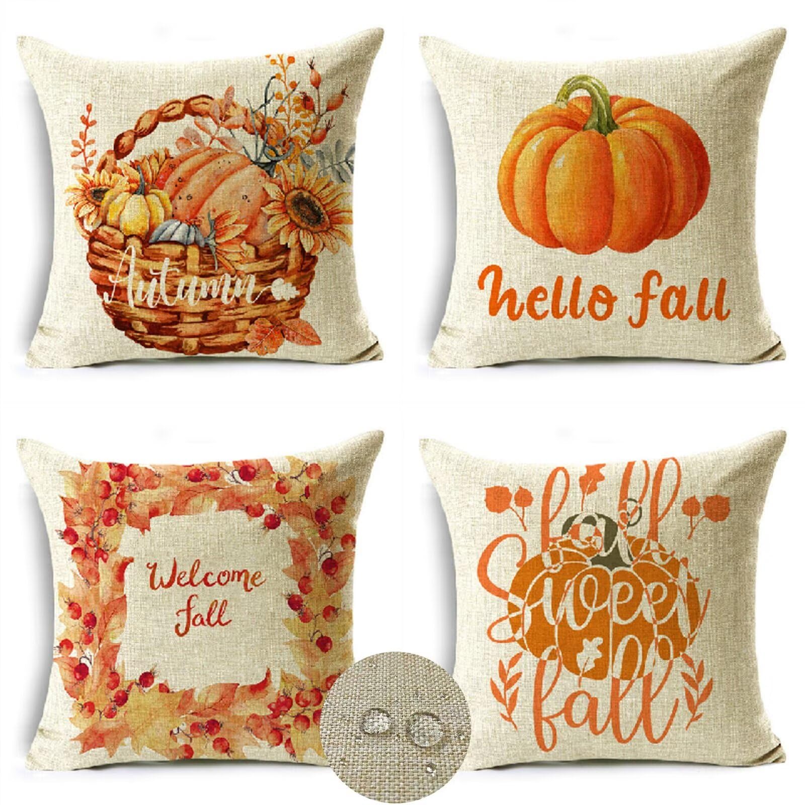 Federe Cuscini Divano 65x65cm Set di 4 Cuscini per Divano in Lino Cuscini da Esterno,Quadrato Doppio Lato Estate Impermeabili Zucca Cuscini Decorativi,per Divano Soggiorno Sedia Letto Beige OW-469