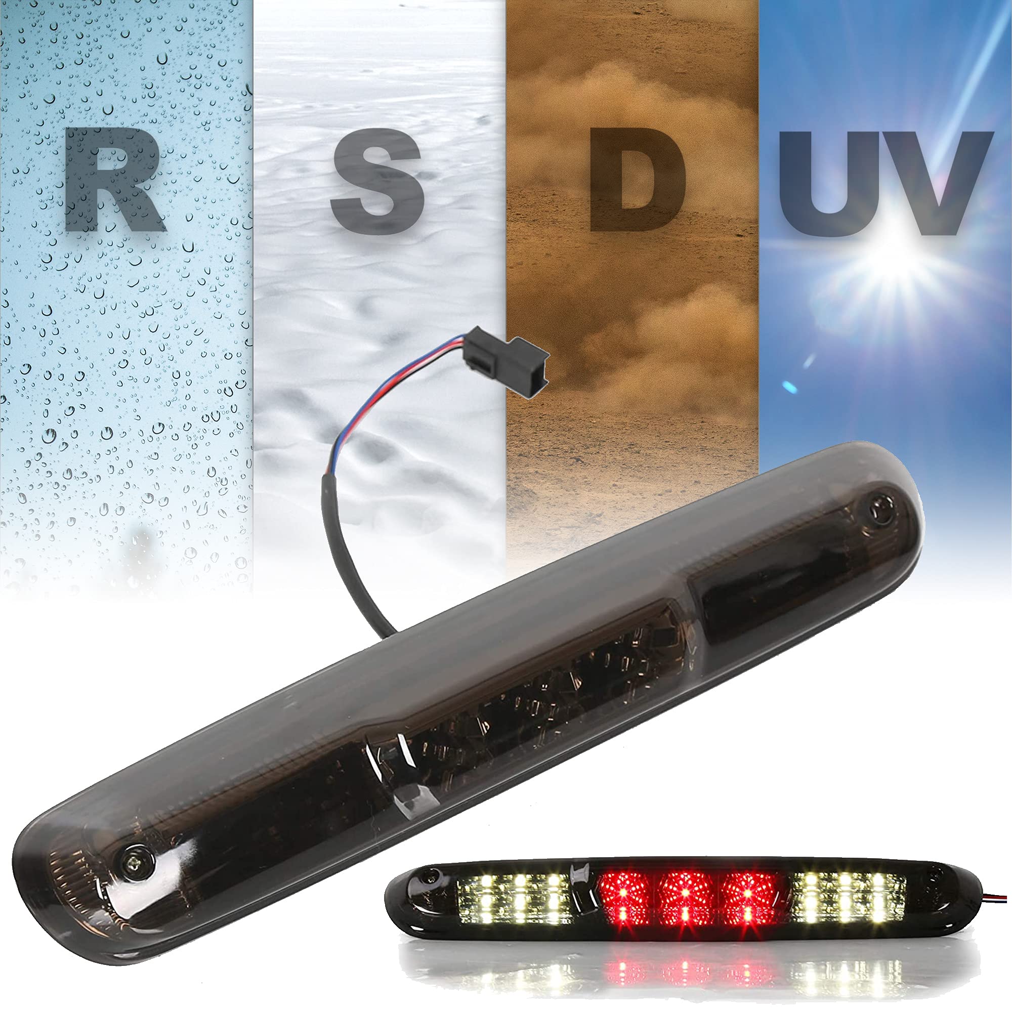 ECOTRIC Third Brake Light Compatible with 2007-2013 Silverado 1500, 2500 3500 HD GMC Sierra 2500 3500 HD Waterproof LED Smoked 3RD High Mount Cargo Rear Tail Lamp