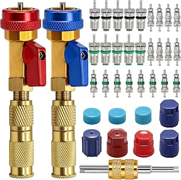 TWTADE R134A Valve Core Quick Remover Tool Kit - أداة إزالة صمام الهواء A / C ذات الضغط المنخفض العالي ، نوى الجذع من Schrader Valve وغطاء الختم لنظام مكيف الهواء R12 R134a