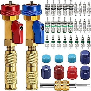 TWTADE R134A Valve Core Quick Remover Installer Tool Kit - High Low Pressure Car A/C Valve Core Removal Tool, Schrader Valve Stem Cores & Seal Caps for R12 R134a Refrigeration Air Conditioner System