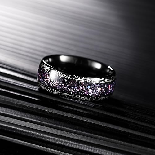 Miniatura 3 de King Will Anillos de carburo de tungsteno para hombres, 8 mm Banda de boda con incrustaciones de flujo de arenaágata verde, cúpula altamente pulida