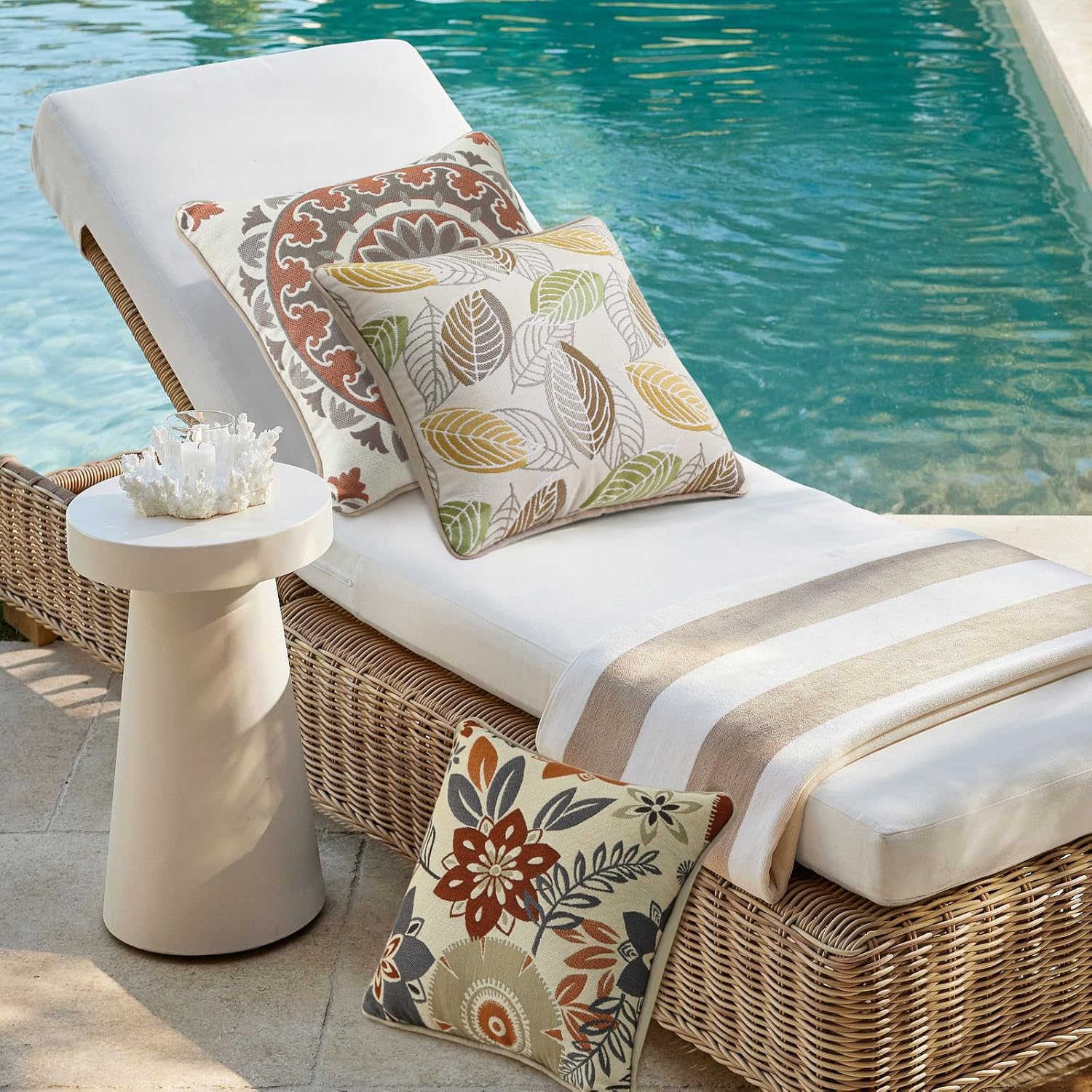 Outdoor Sunbrella Decorative Pillows Pack of 4, 16 x 16 Outdoor Pillow Set for Couch Bed Throw Patio Sofa, Airies Marble