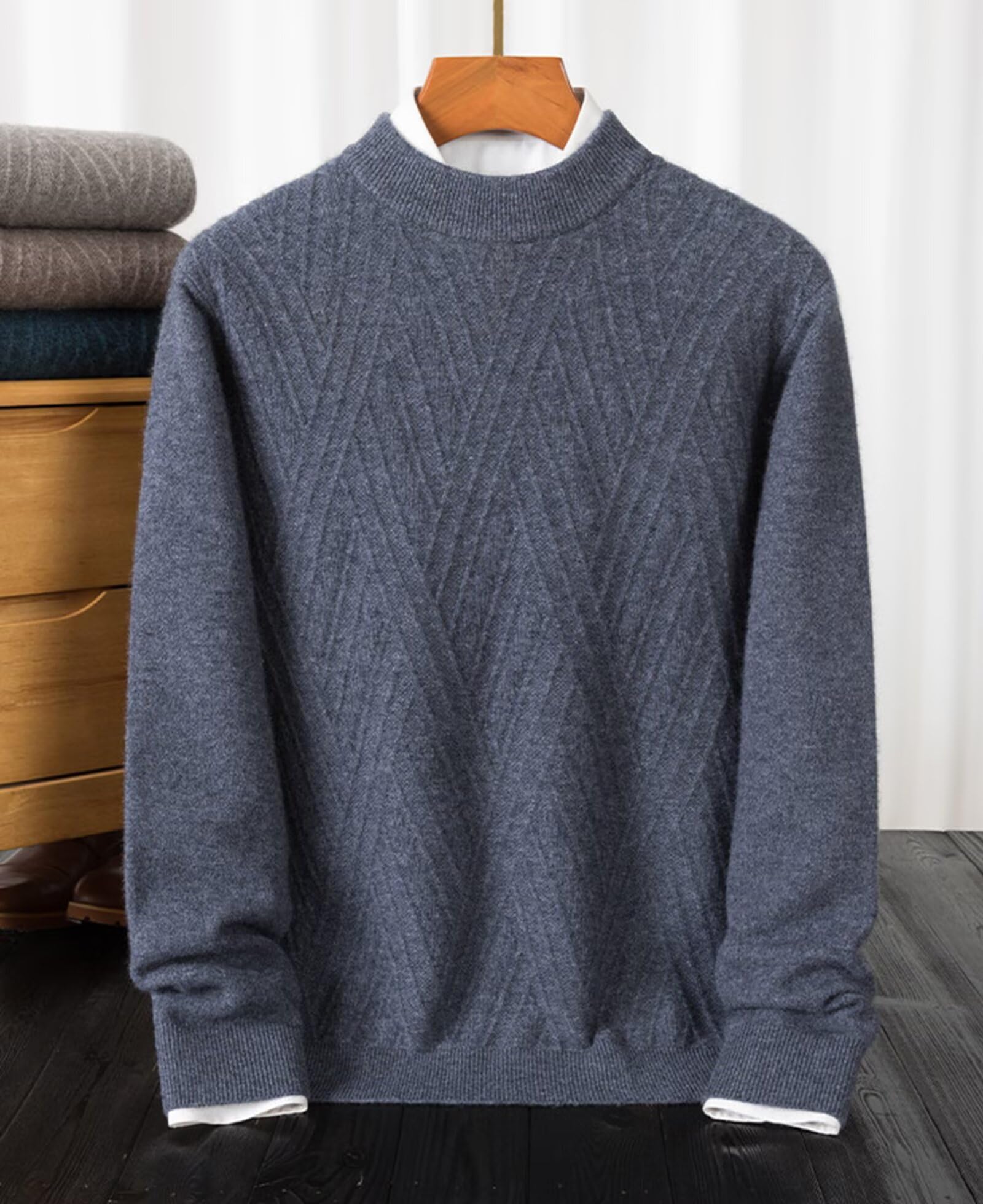 HNVAVQ Maglione 100% Cashmere Uomo Girocollo Maglia Invernale Calda Casual