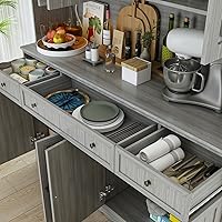 Vista 5 de AIEGLE Armario grande de cocina, armario de almacenamiento con puertas de vidrio, cajones y encimera, gabinete de almacenamiento de despensa