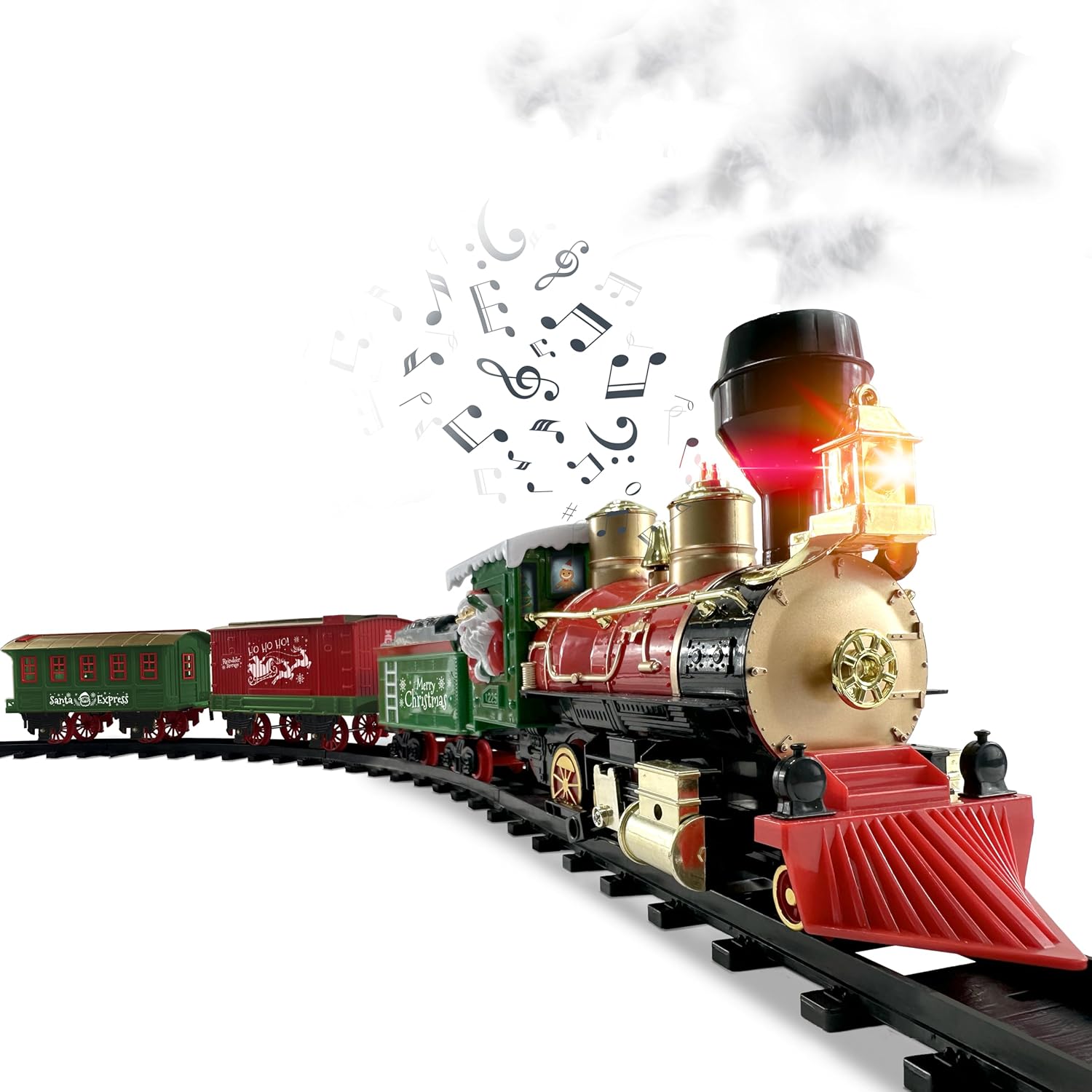 Christmas Train Set for Under The Tree with Lights, Music, Sounds, and Steam – Electric Train with On/Off Button, Smoke, Tracks – Perfect Holiday or Birthday Gift for Boys, Toddlers Ages 3+ Year Olds Smoke Lights & Sound