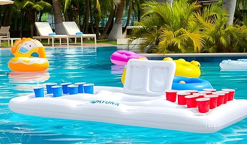 Miniatura 4 de NAYUNA Flotante con enfriador y 20 tazas de fiesta, mesa de billar inflable, fiesta de verano, juegos de piscina, accesorios para adultos, flotador