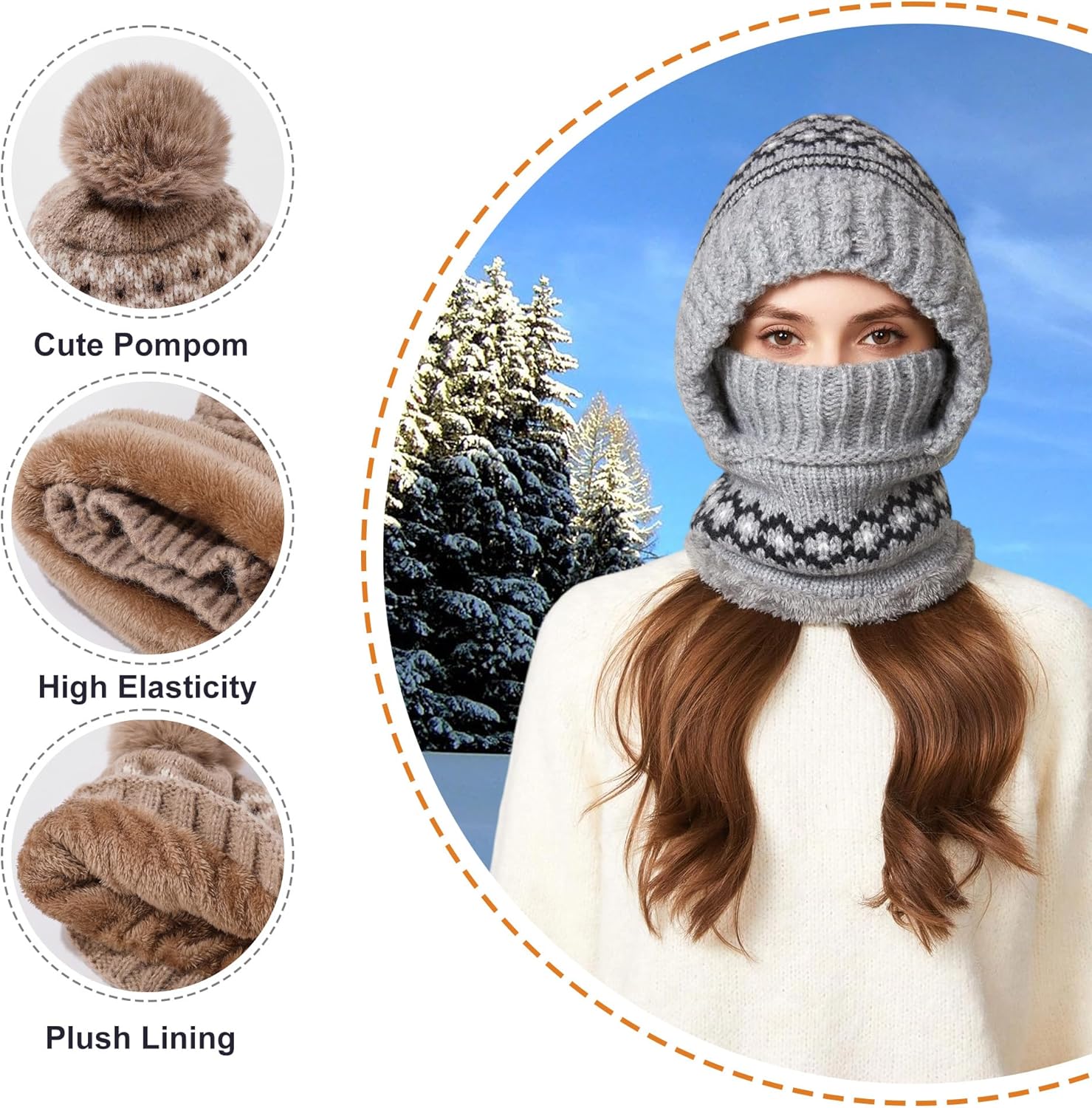Women Balaclava One-Piece Skull Beanie Hat Neck Circle Scarf Ski Snow Winter Knit Fleece Cap Cold Weather - Image 5