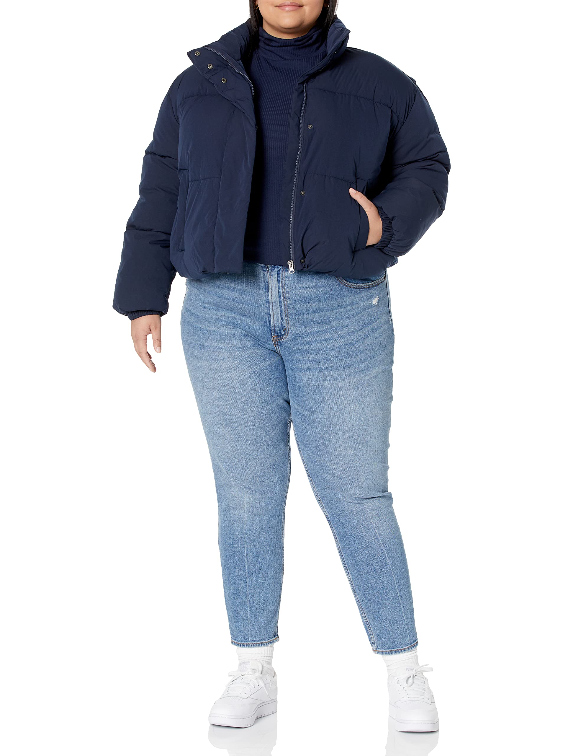 Amazon Essentials Women's Crop Puffer Jacket (Available in Plus Size), Navy, X-Large