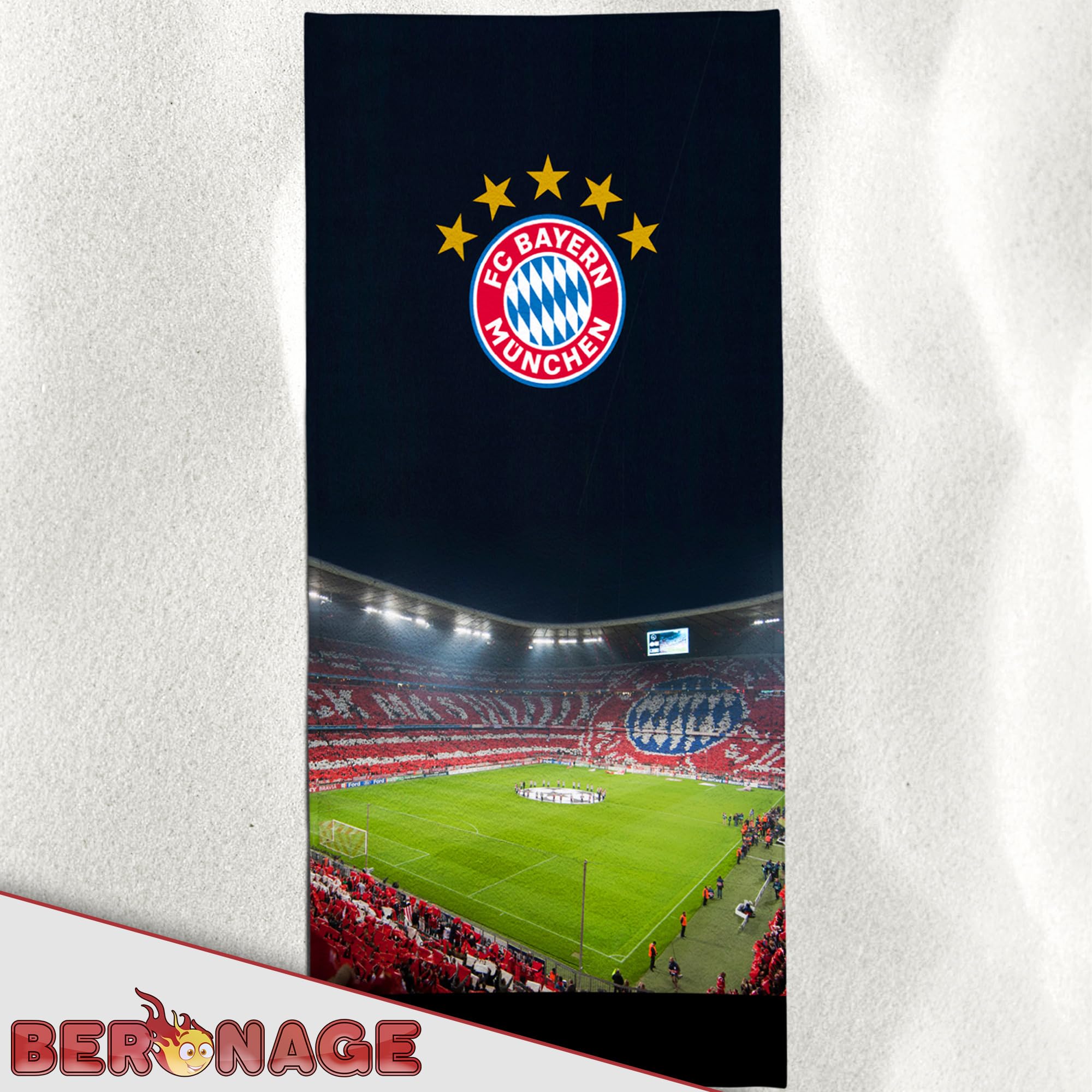 FC Bayern München Telo da bagno - Allianz Arena 75 x 150 cm, 100% cotone - Mia san Mia Mia San Mia, maestro del record, Calcio - Telo mare per veri appassionati di FCB, articolo ideale per la piscina