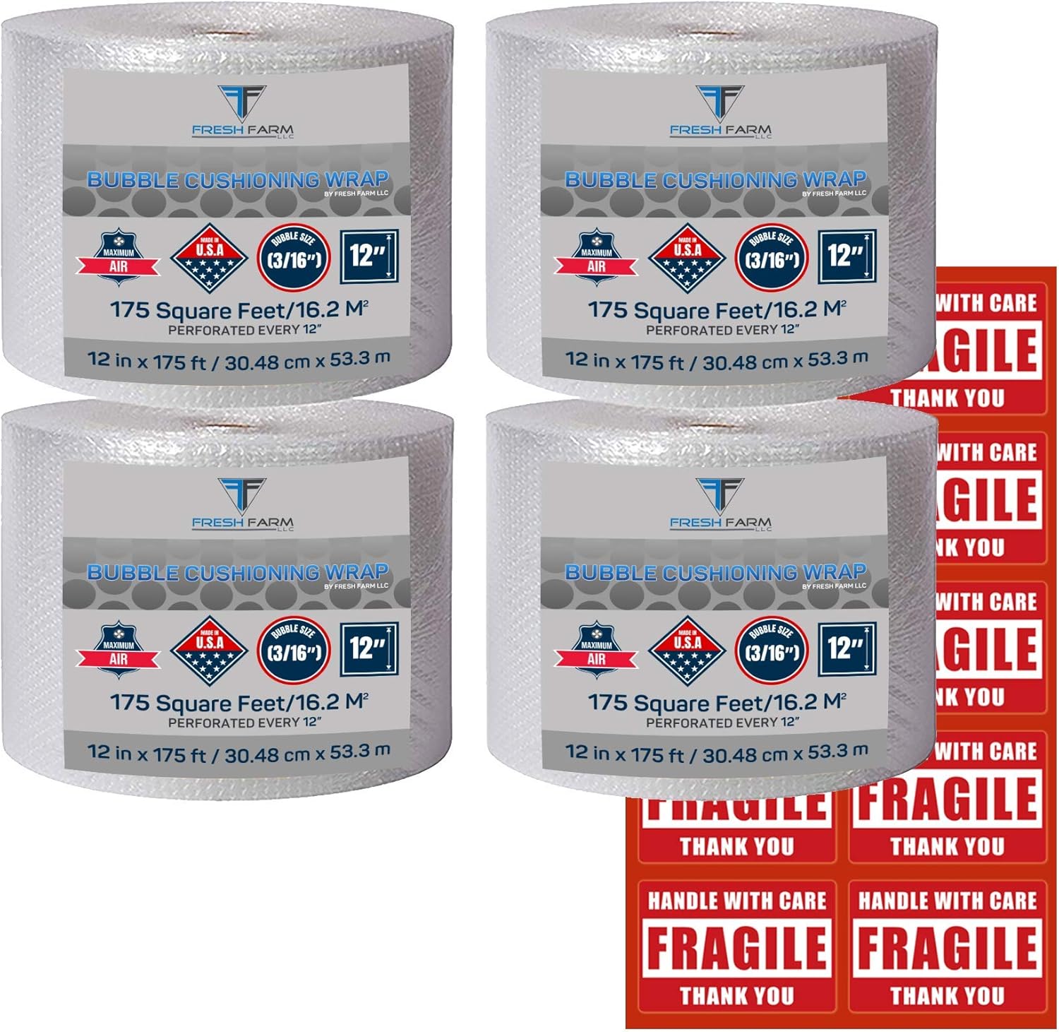 Buy Bubble cushioning wrap 700 ft² (4 Rolls of 175 ft x 12 Wide) 3/16