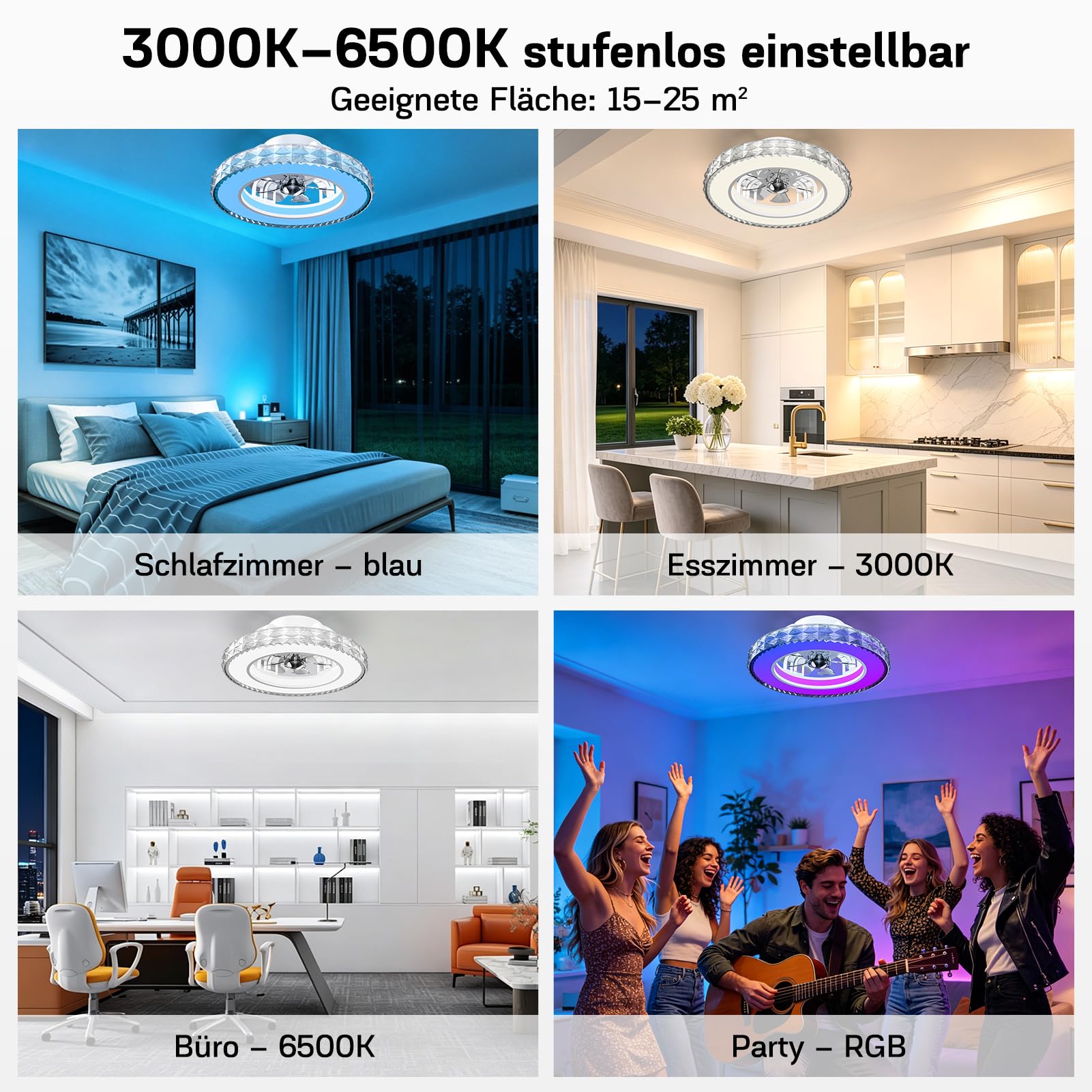 LED Deckenventilator mit Beleuchtung und Fernbedienung