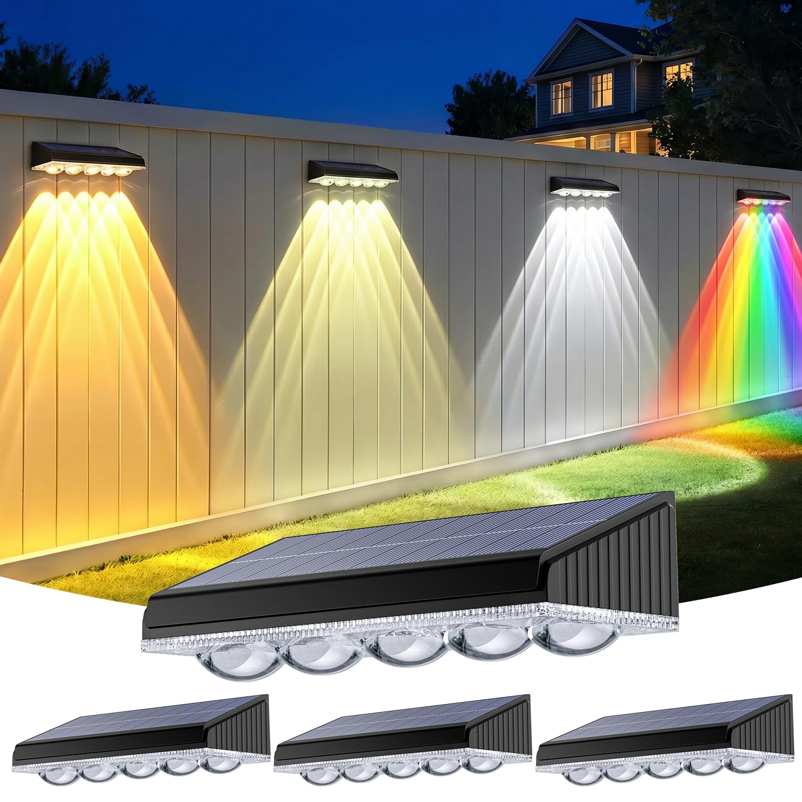GEARLITE Solar Wandleuchte Aussen, Solarlampen für Außen Garten, IP65 Wasserdichte, 5 Helle LED Solarleuchten für Aussen, Wand, Zaunleuchten, Balkon Deko, Terrasse(10 Modi Warmweiß RGB Farbwechsel)