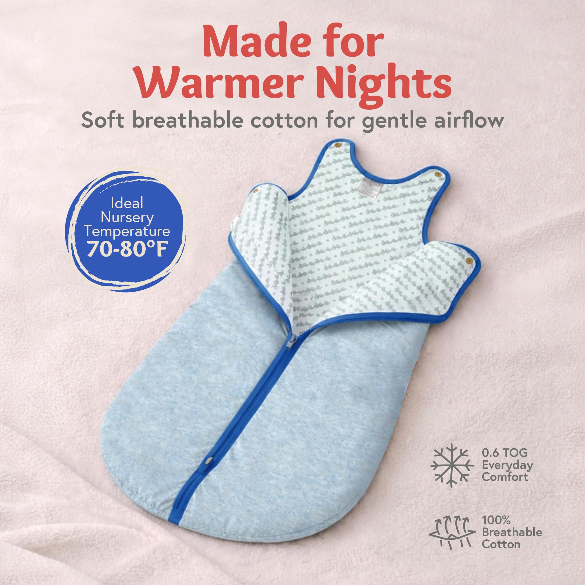 Nido de bebé Deedee Sleep Lite bebé Saco de dormir gris Heather Gray/Teal Talla:L (18-36 Months)