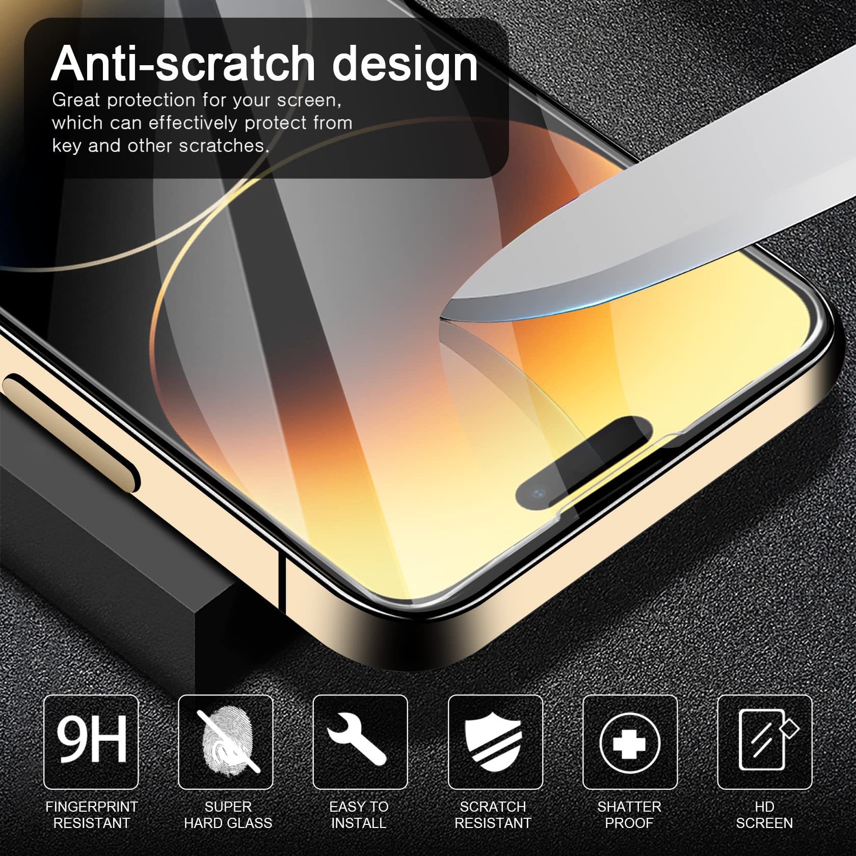 AROYI Cover Compatibile Con IPhone 14 PRO Max, 2 Pezzi Vetro Temperato