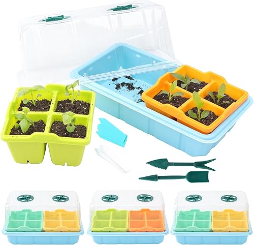LUVCOSY Kit de inicio de semillas de alféizar de ventana con cúpula de humedad, bandeja de inicio de plántulas de silicona, bandeja de inicio de