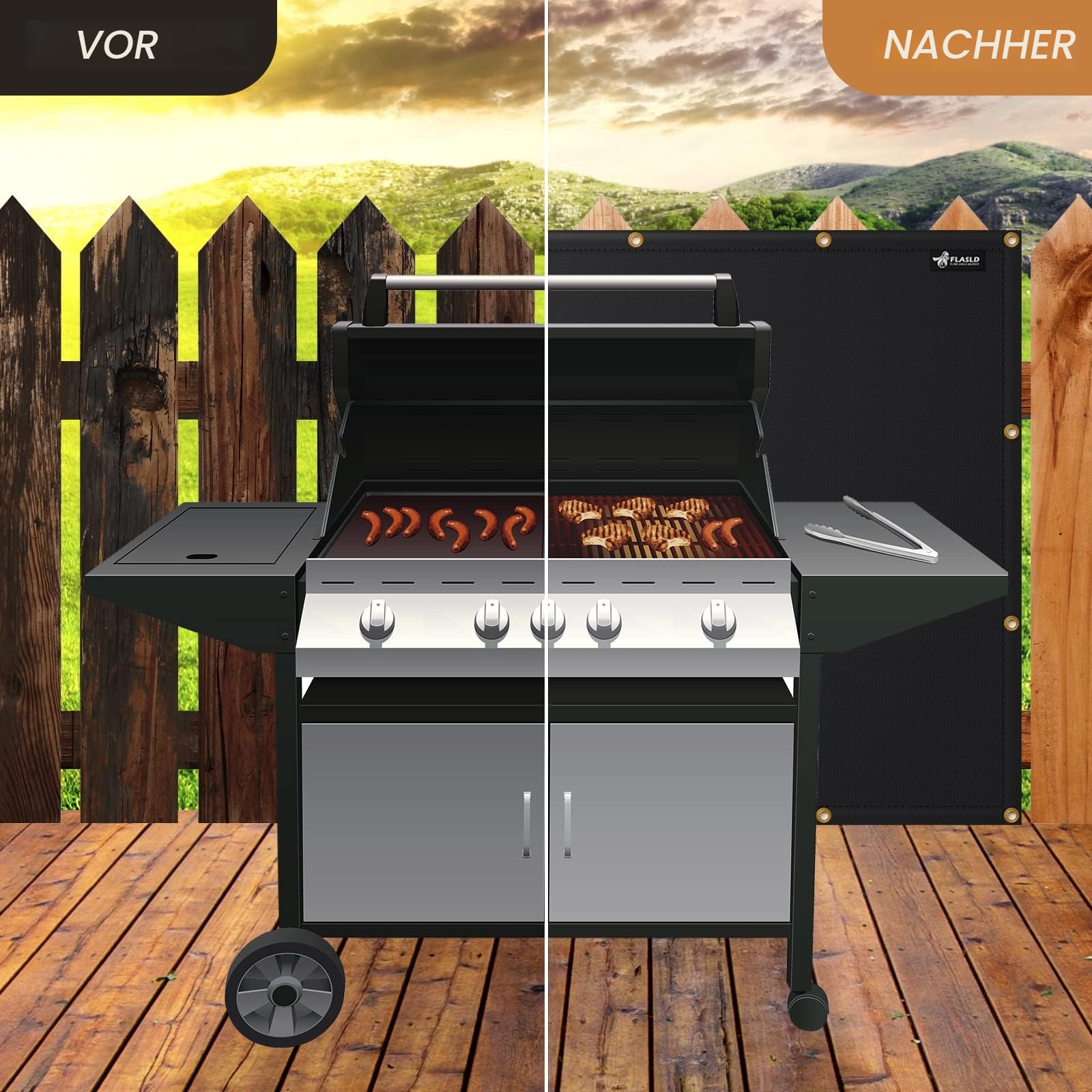 Hitzeschild hinter dem Grill, Hitzeschutzmatte für Wand, Deckzaun, Geländer, Grill und Kühlschrank, robuste feuerfeste Abdeckung und Bildschirmschutz, Deckgeländer vor Grill, 1,5 m x 2,4 m