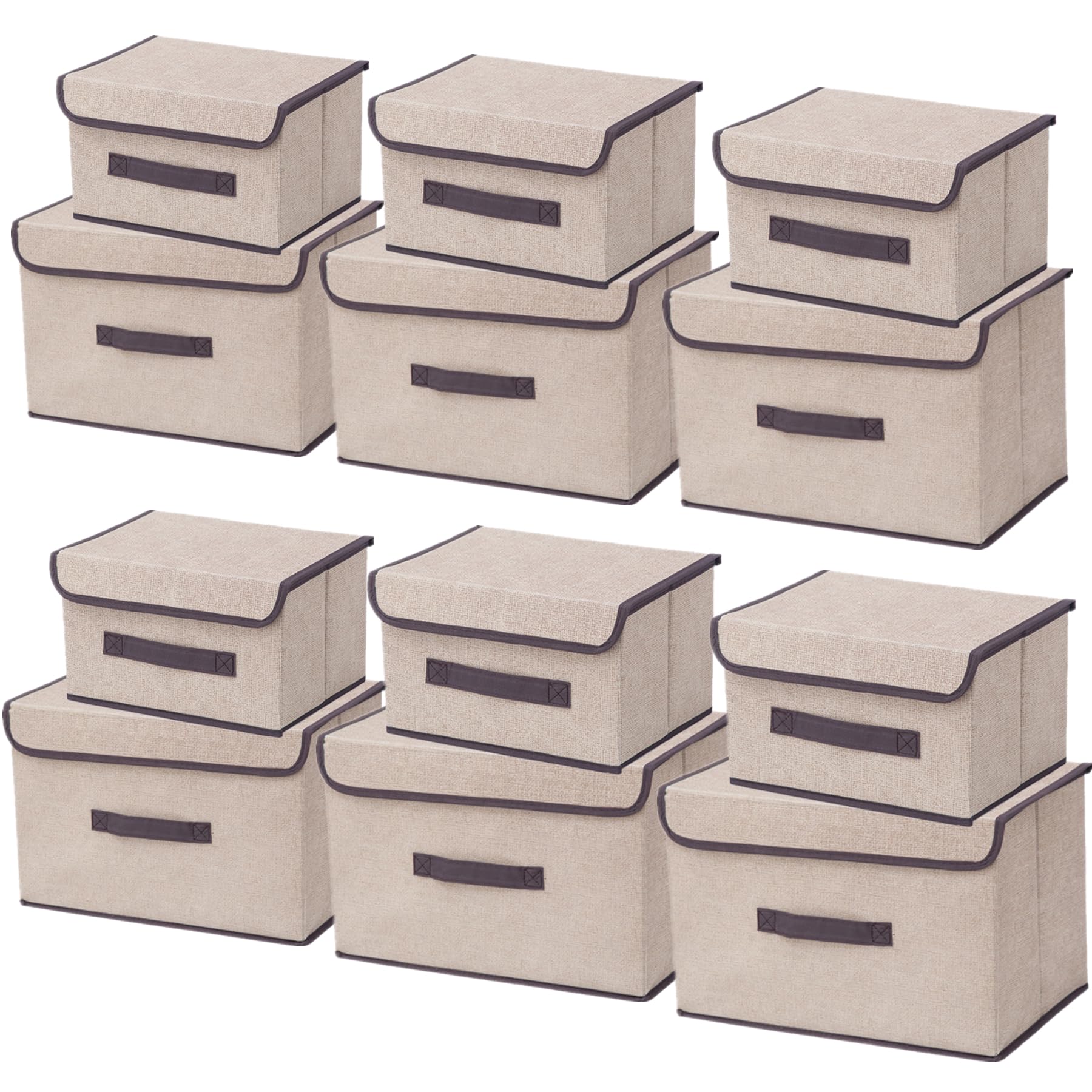 Scatole Portaoggetti in Tessuto,Scatole Portaoggetti Scatole per Armadio con Coperchio Set,Pieghevole,Contenitore per Armadio,Vestiti,Armadi (12pack:26cm/6pack+36cm/6pack, Beige Bianco)