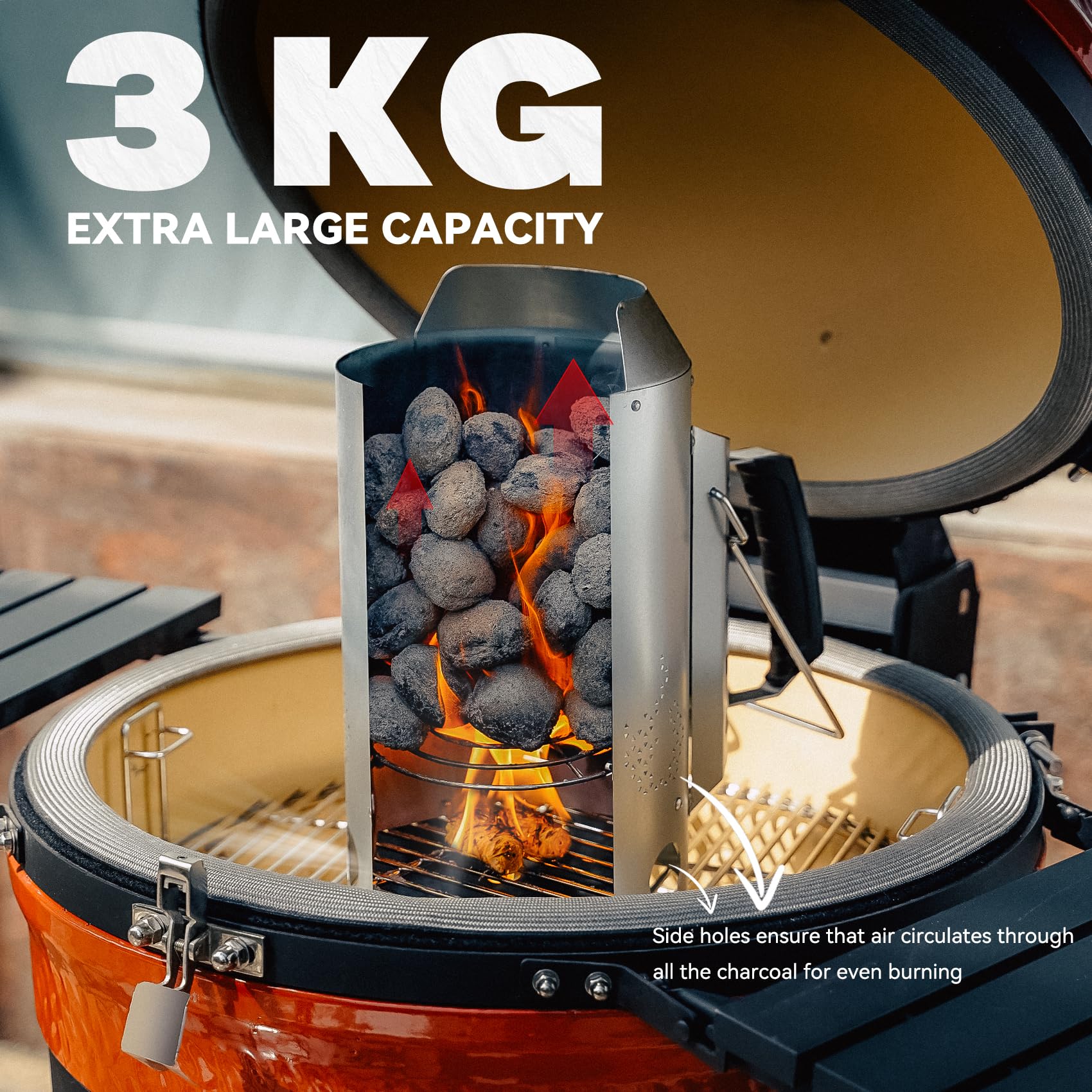 onlyfire Grande Accenditore a Ciminiera con Sicurezza Isolata Termicamente, Accenditore Rapido per Barbecue e Griglie a Carbonella