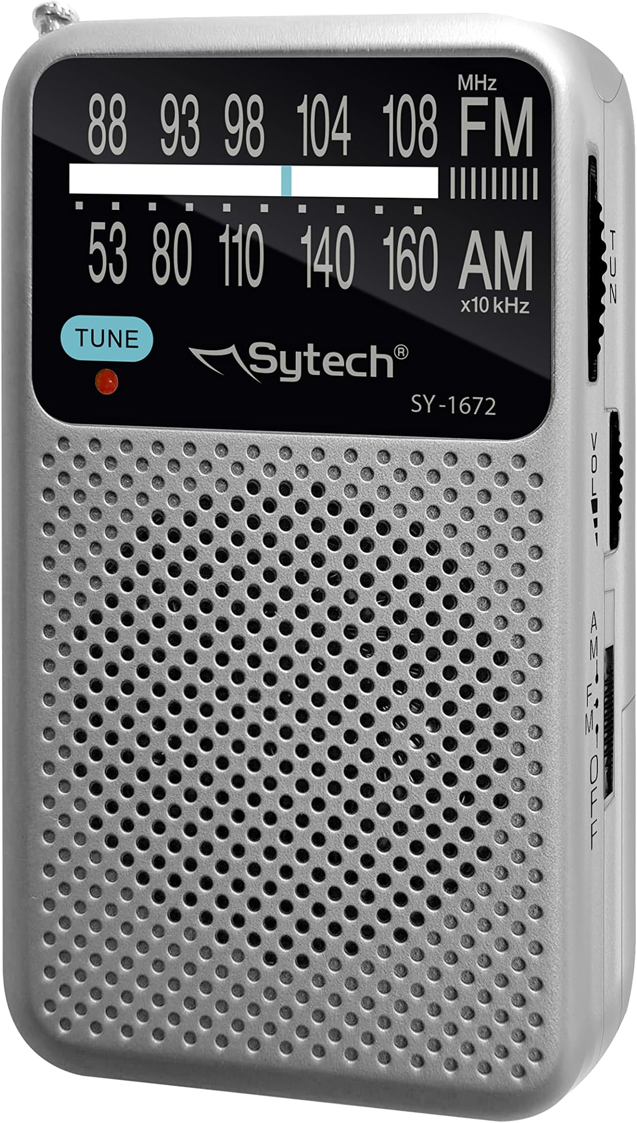 Sytech AM FM Pocket Radio Speaker Vertical Silver