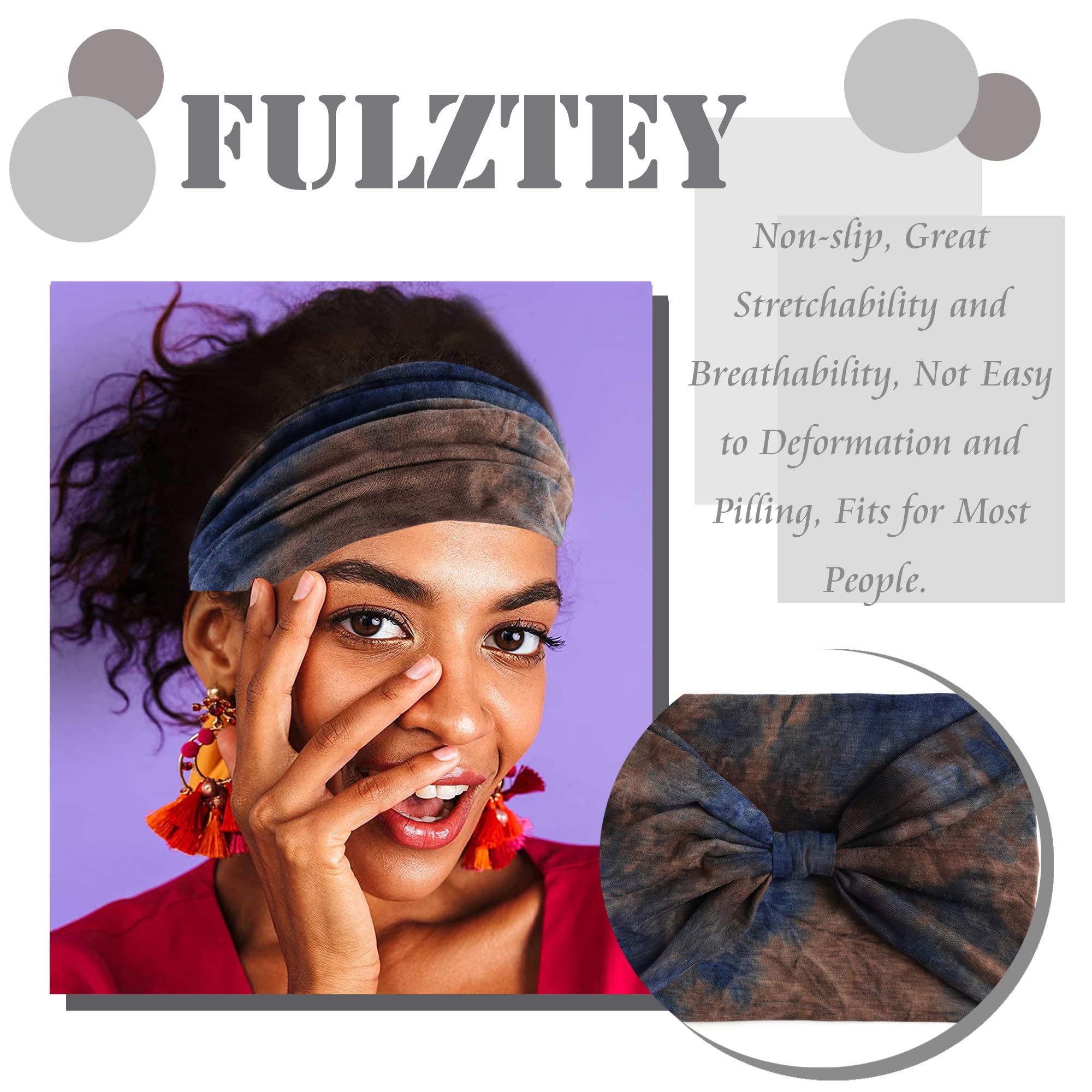 FULZTEY Fasce per capelli bohémien per donne e ragazze, colorate, antiscivolo, con nodo largo, motivo fresco, per sport, atletica, spiaggia, accessori per capelli da donna, 4 pezzi