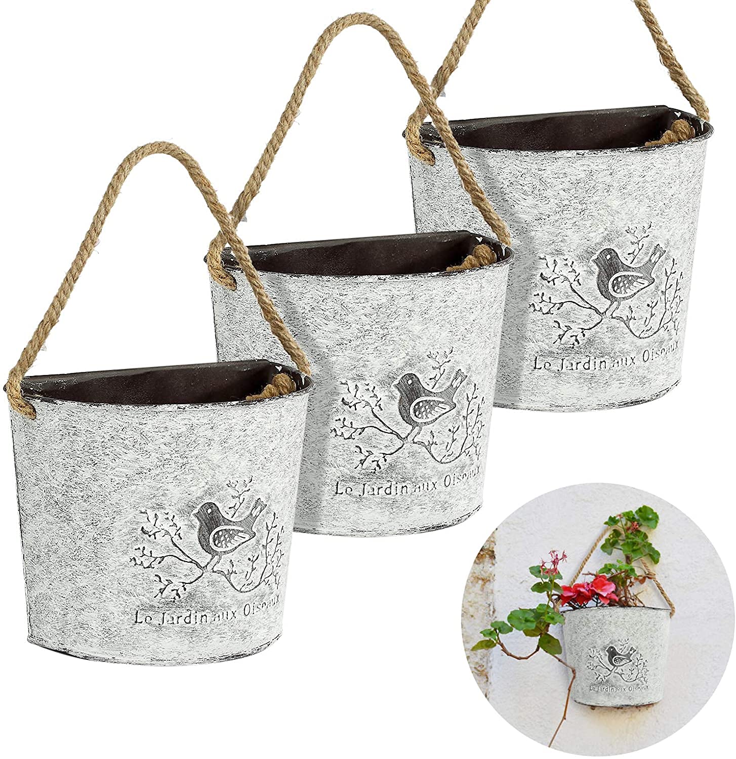 Galvanized Metal Wall Pocket Planter- 3 Pieces
