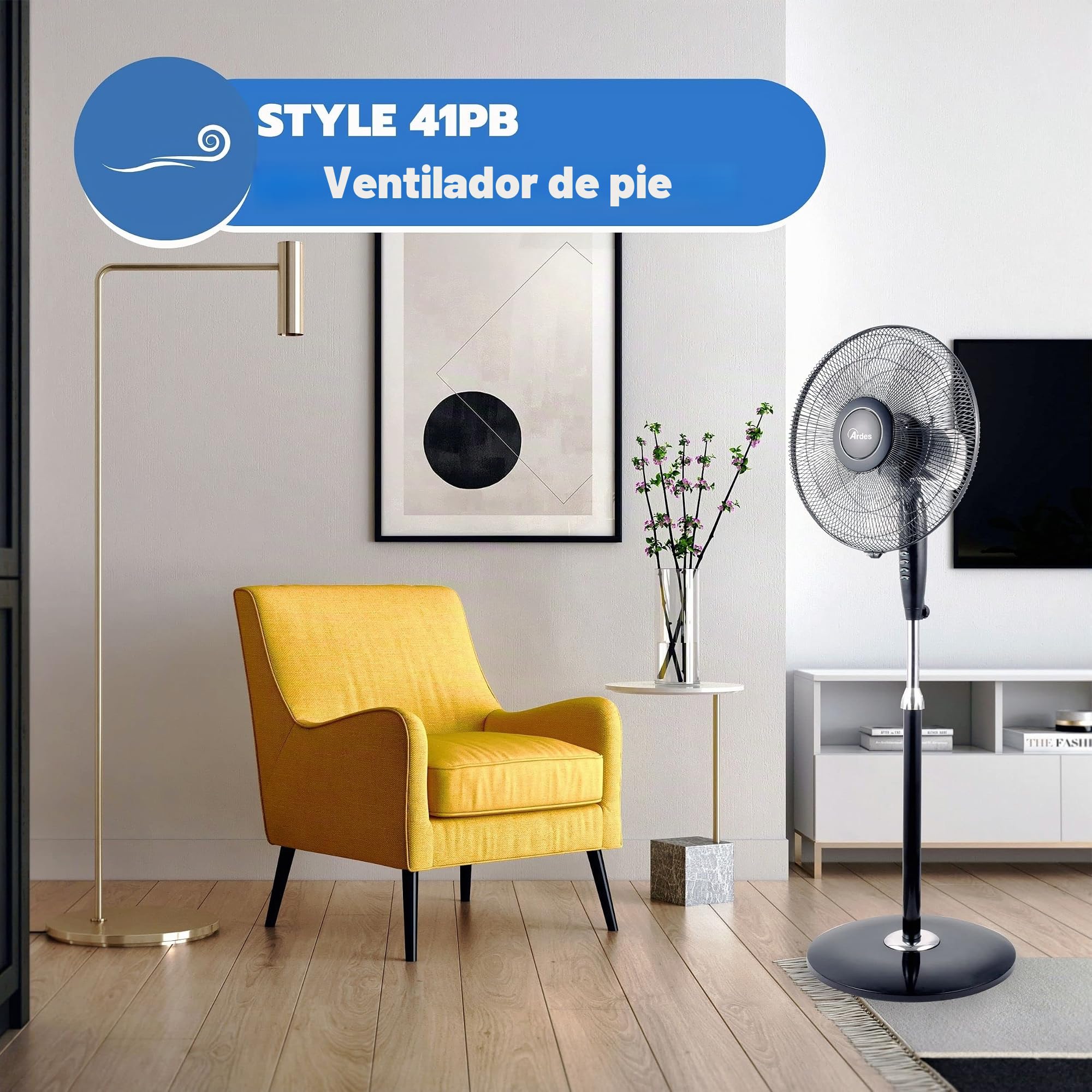 ARDES Ventilador de Pedestal Potente Silencioso 5 Aspas 40 cm Oscilatorio con Altura e Inclinación Regulable Ventilador de Pie Ardes 3 Velocidades Modelo AR5S41PB