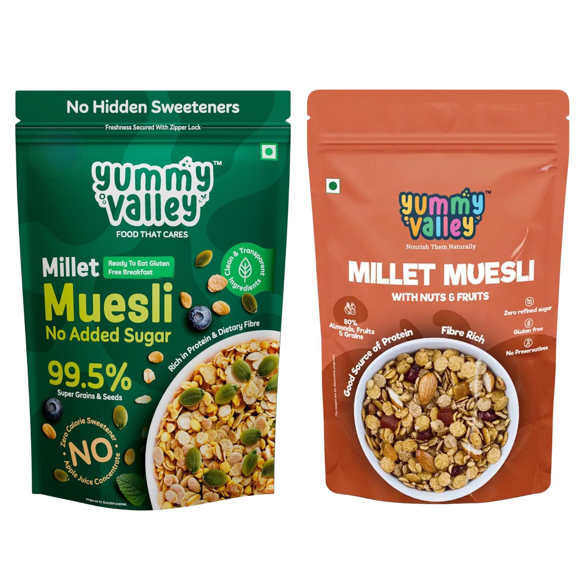 Yummy Valley Millet Muesli No Added Sugar + Fruit Nut Seed Jaggery Sweetened Combo 490g| 15g High Protein Muesli, Fibre with Multigrain Breakfast Cereal| Gluten Free, Low Sugar |Crunchy Healthy Snacks-image-6