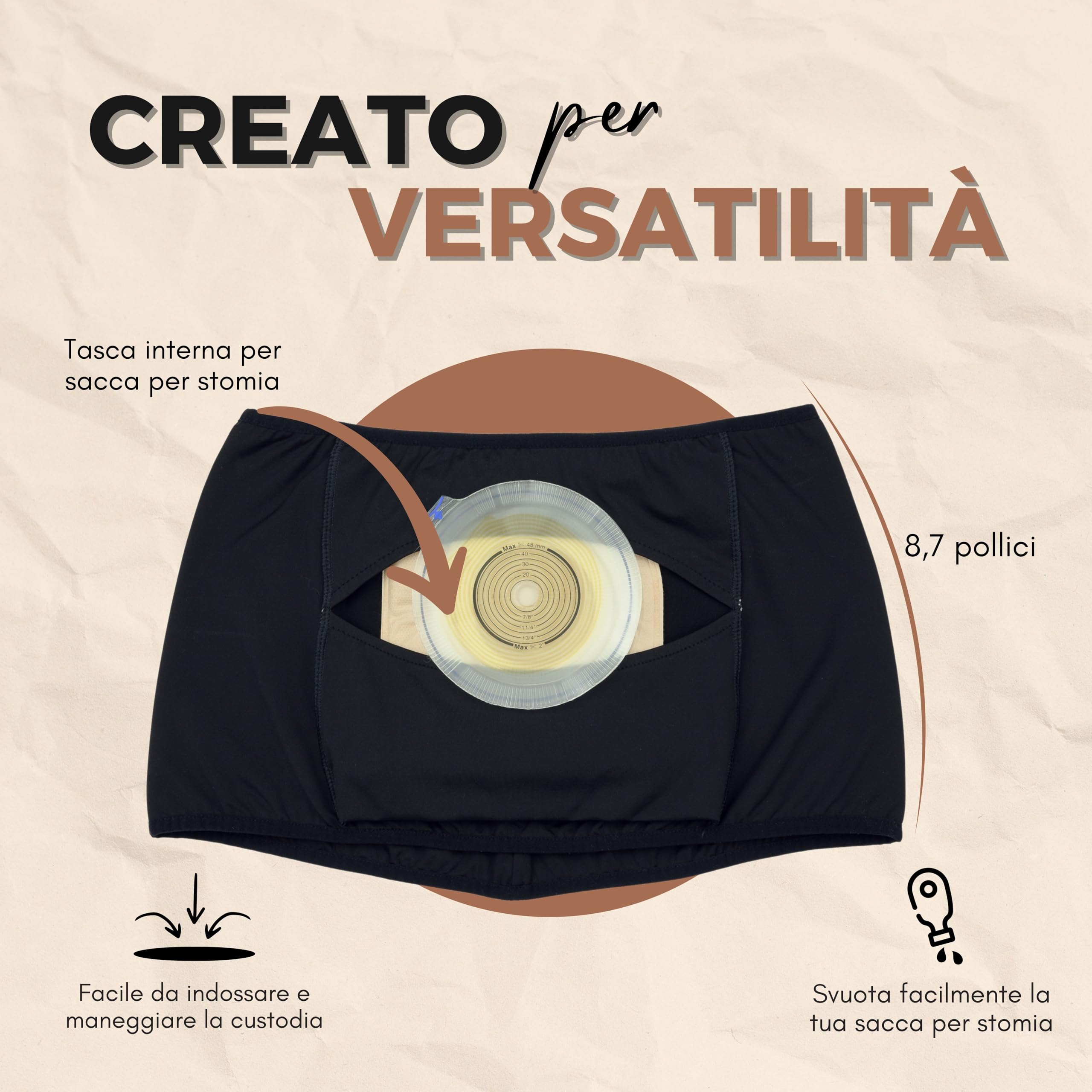 SIIL Fascia di stomia nera, abbigliamento per stomia con tasca interna per contenere il marsupio, costumi da bagno per stomia, biancheria intima per stomia, coprisacca per stomia
