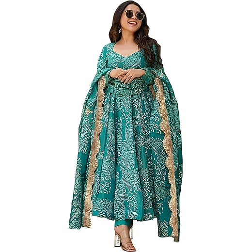 Bandhani Print Flared Anarkali Kurta Set