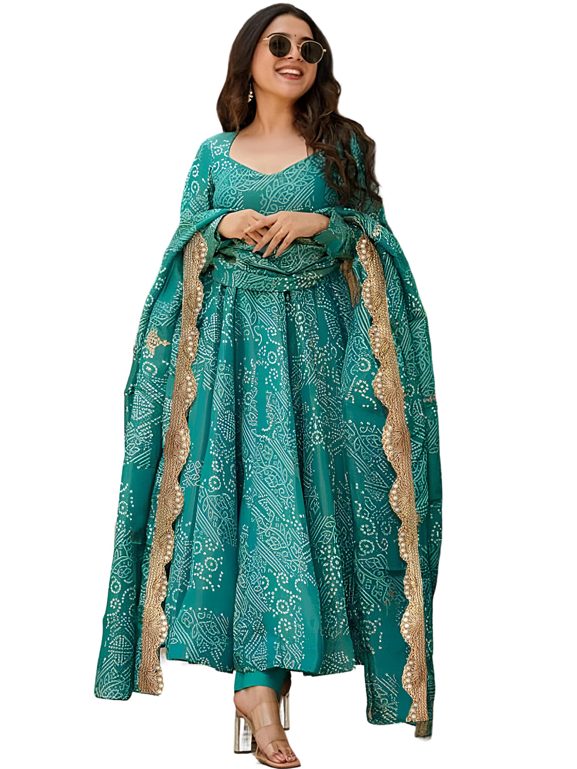 Womens Bandhani Print Flared Anarkali Muslin Kurta Set With Pant | Desertcart BAHRAIN Womens Bandhani Print Flared Anarkali Muslin Kurta Set With Pant | Desertcart BAHRAIN