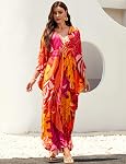 MAKABO Kaftan Robes pour femme, Colorful Print Caftan, Peignoir Couvrez les robes de plage