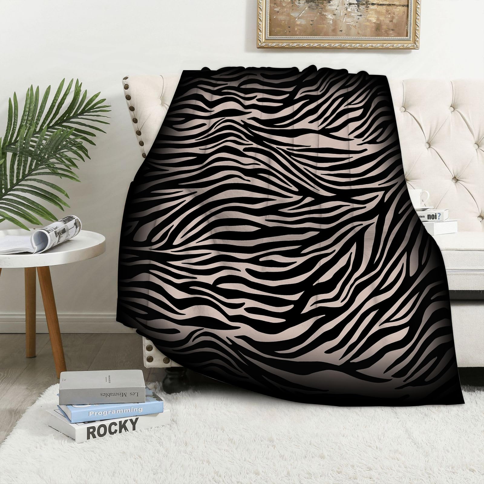 MAAPCHP Flannel Fleece Blanket Throws for Sofa Fluffy Blanket Bed Throw for Bedroom animal zebra scarf pattern black e Blanket for Bed, Couch,Car 40x50in