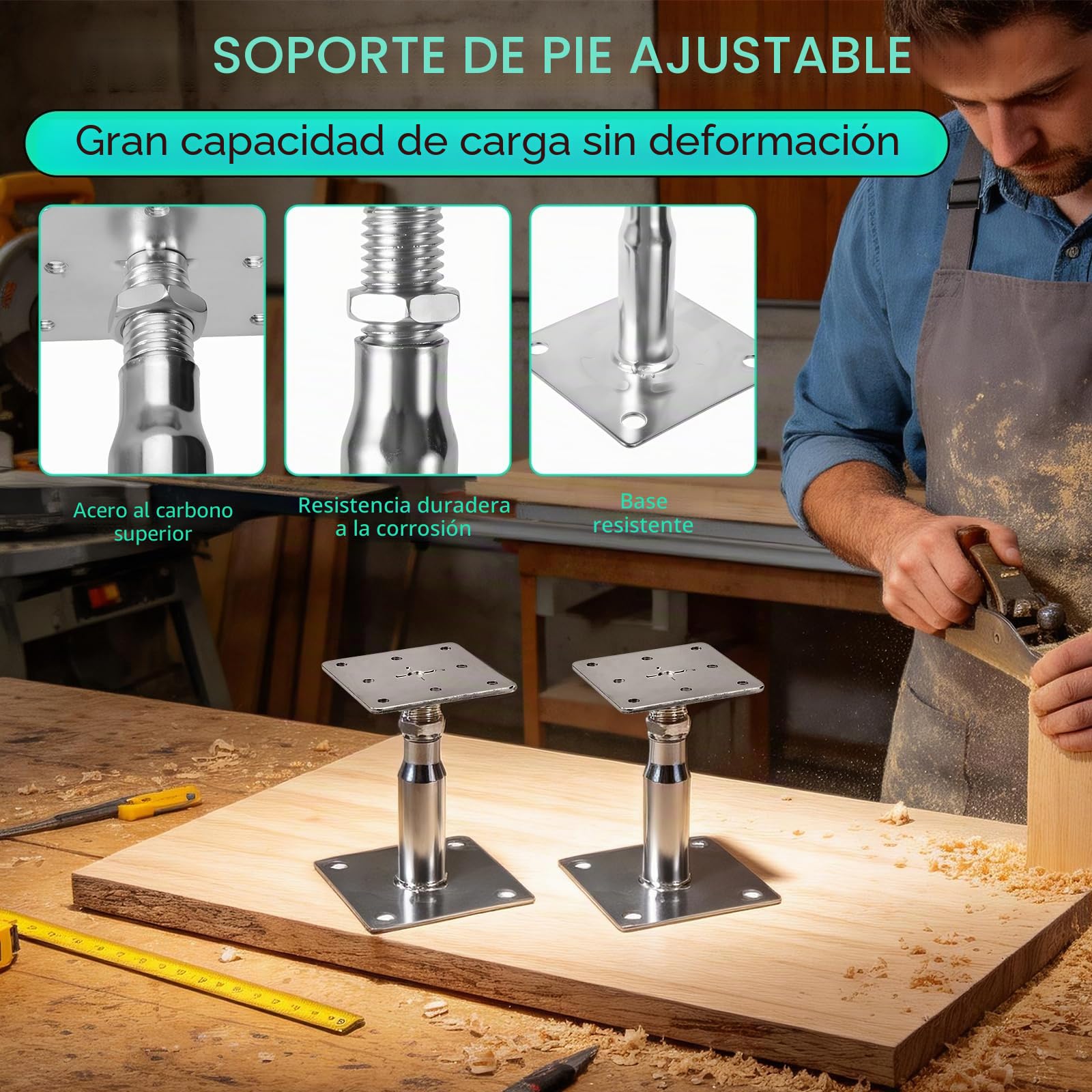 8 Piezas Soportes Para Postes Altura Ajustable 90-140mm, Pie de soporte de acero galvanizado con tornillos, Hormigón terrazas vallas cenadores jardín