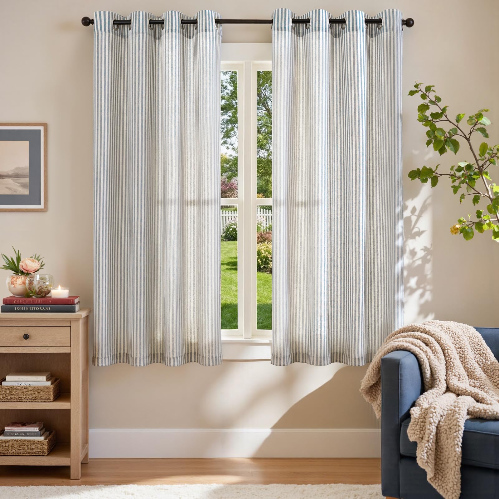 Amazon.com: jinchan Linen Curtains for Living Room Blue on Beige