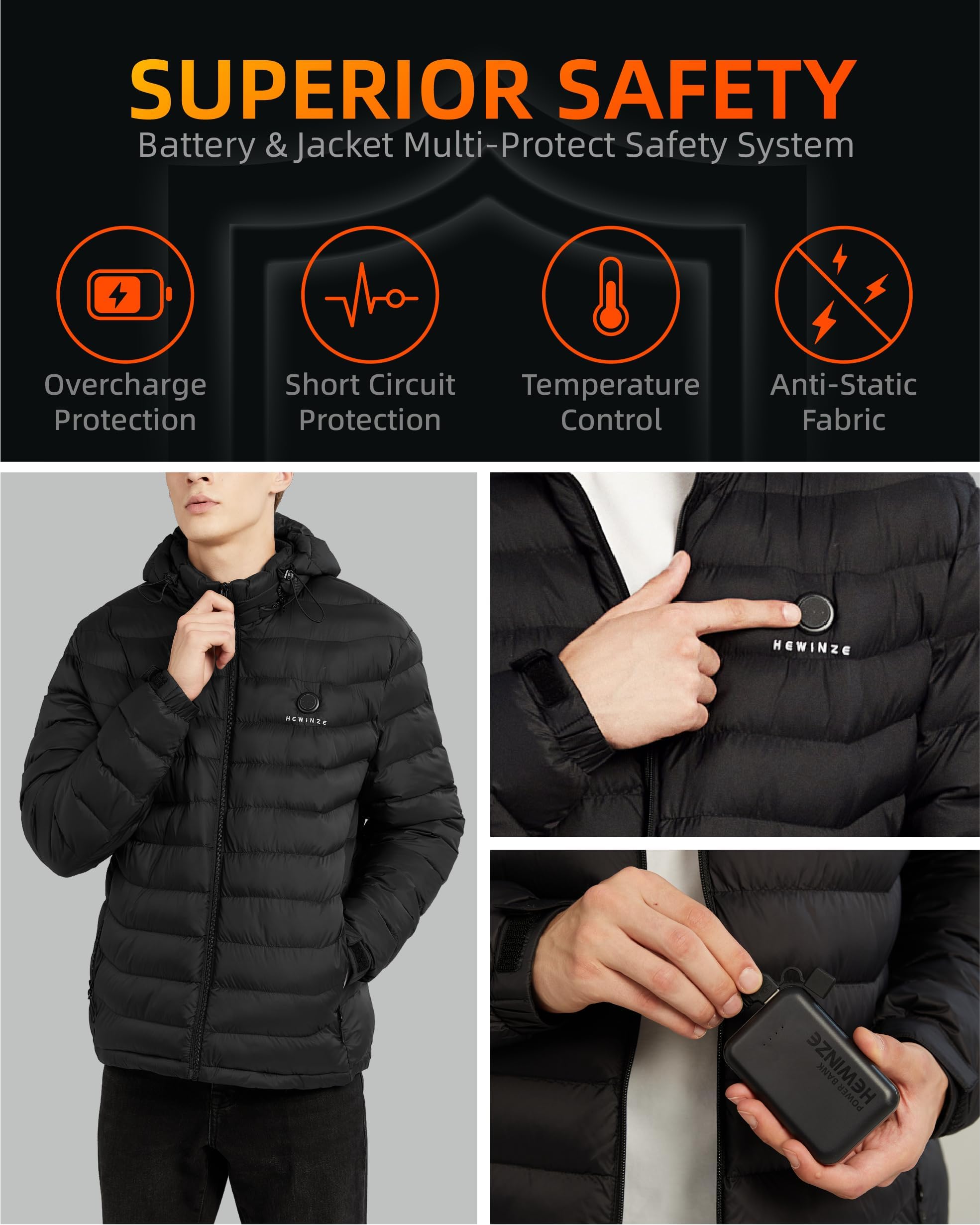HEWINZE Veste Chauffante Femme avec batterie incluse,Manteau Chauffante Femme avec capuche pour L'hiver, la Chasse, L'extérieur, le Camping, Ski Équitation.