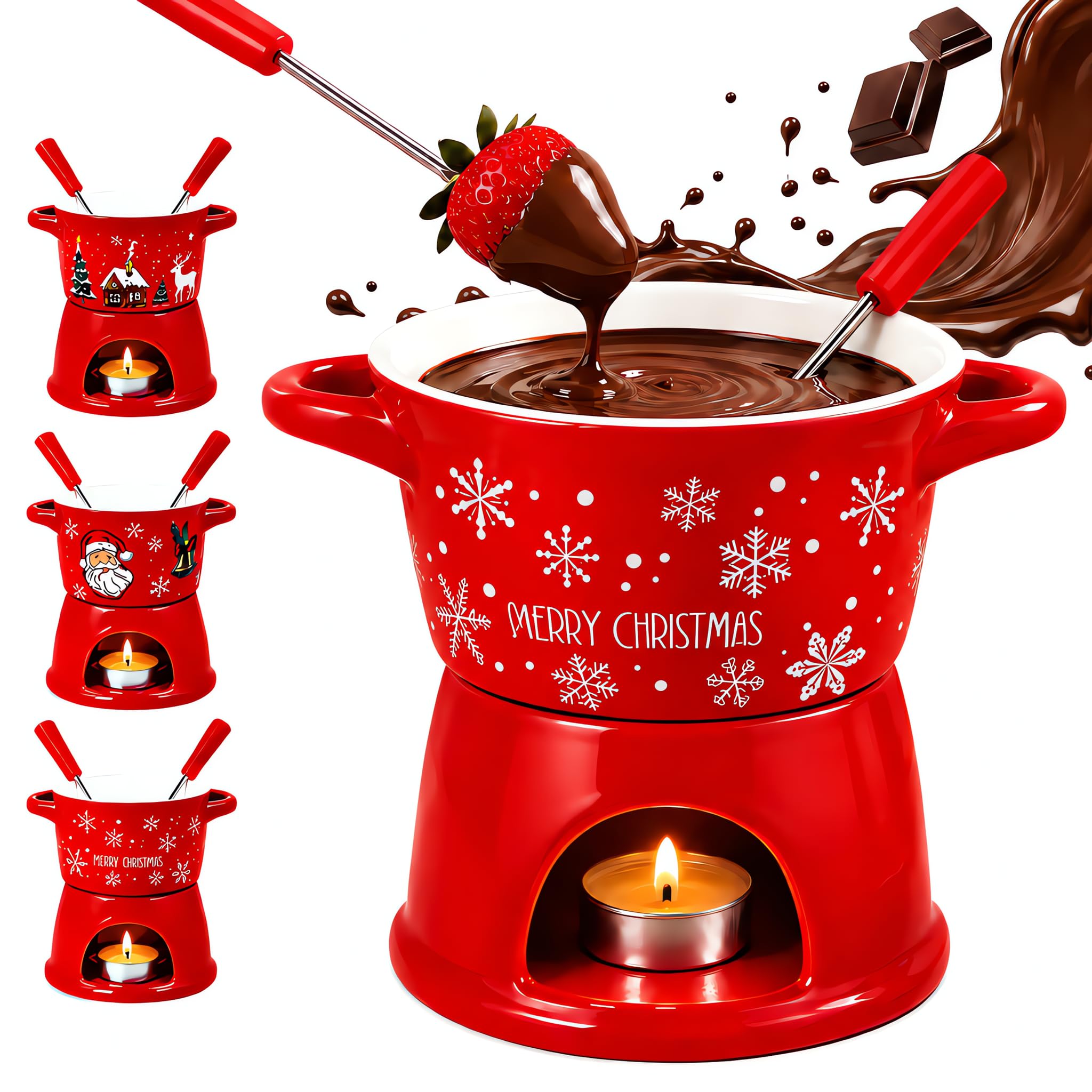 Christmas Ceramic Chocolate Fondue Mug with Fork, Ceramic Melting Cup — image 1