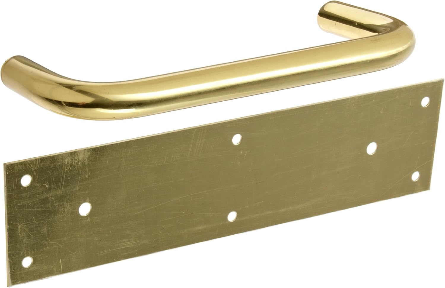 Rockwood BF107 x 70A.3 Brass Pull Plate, 12 Height x 3 Width x 0.050 Thick, 8 Center-to-Center Handle Length, 3/4 Handle Diameter, 2-1/2 Barrier-Free Clearance, Polished Clear Coated Finish