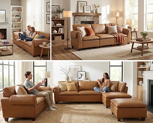 Miniatura 4 de VESCASA Moderno sofá biplaza con otomana, sofá modular de 56.5 pulgadas, 2 asientos en forma de L con reposabrazos en cascada para sala de estar,