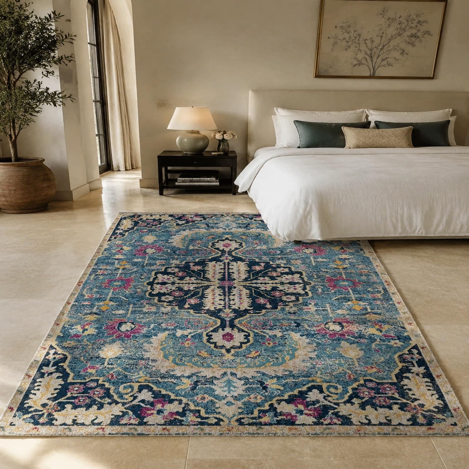 Grand tapis salon 200 x 300 cm bleu violet blanc et moquette chambre moderne