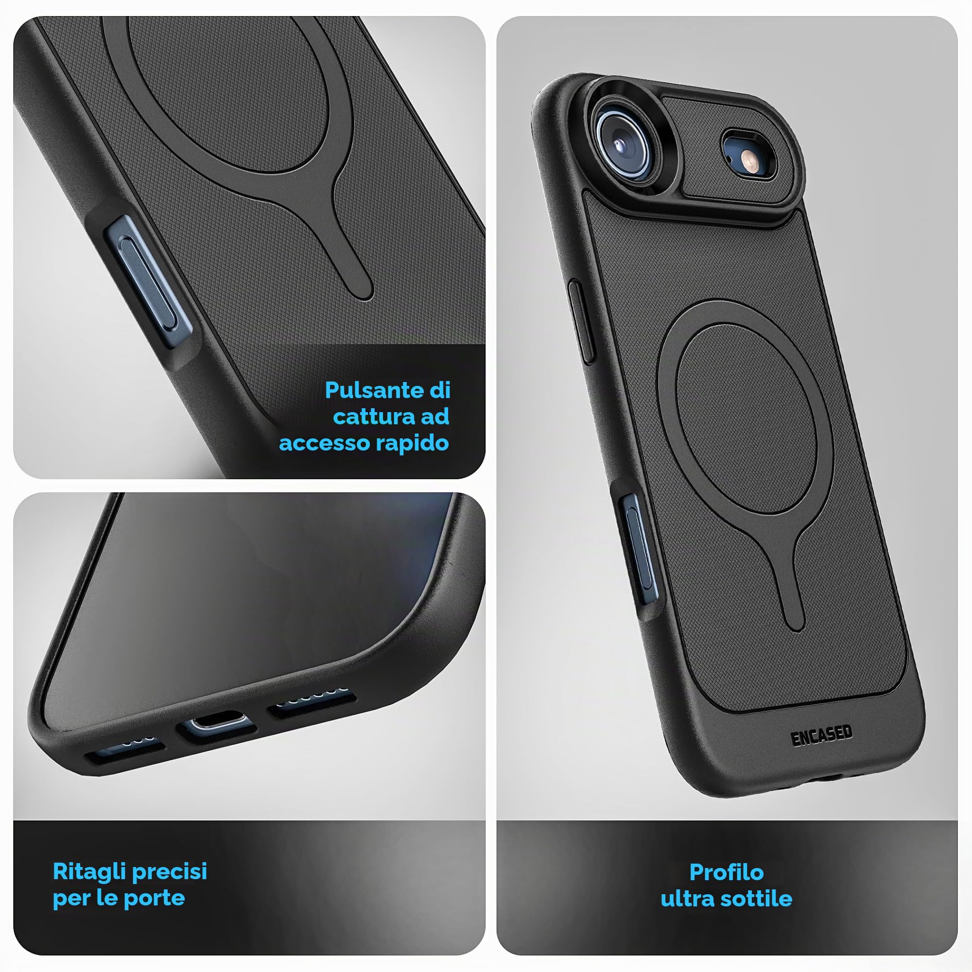 ENCASED per iPhone 17 Air Cover Portafoglio con Portacarte Magnetico Rimovibile e Supporto (Compatibile MagSafe) Nero