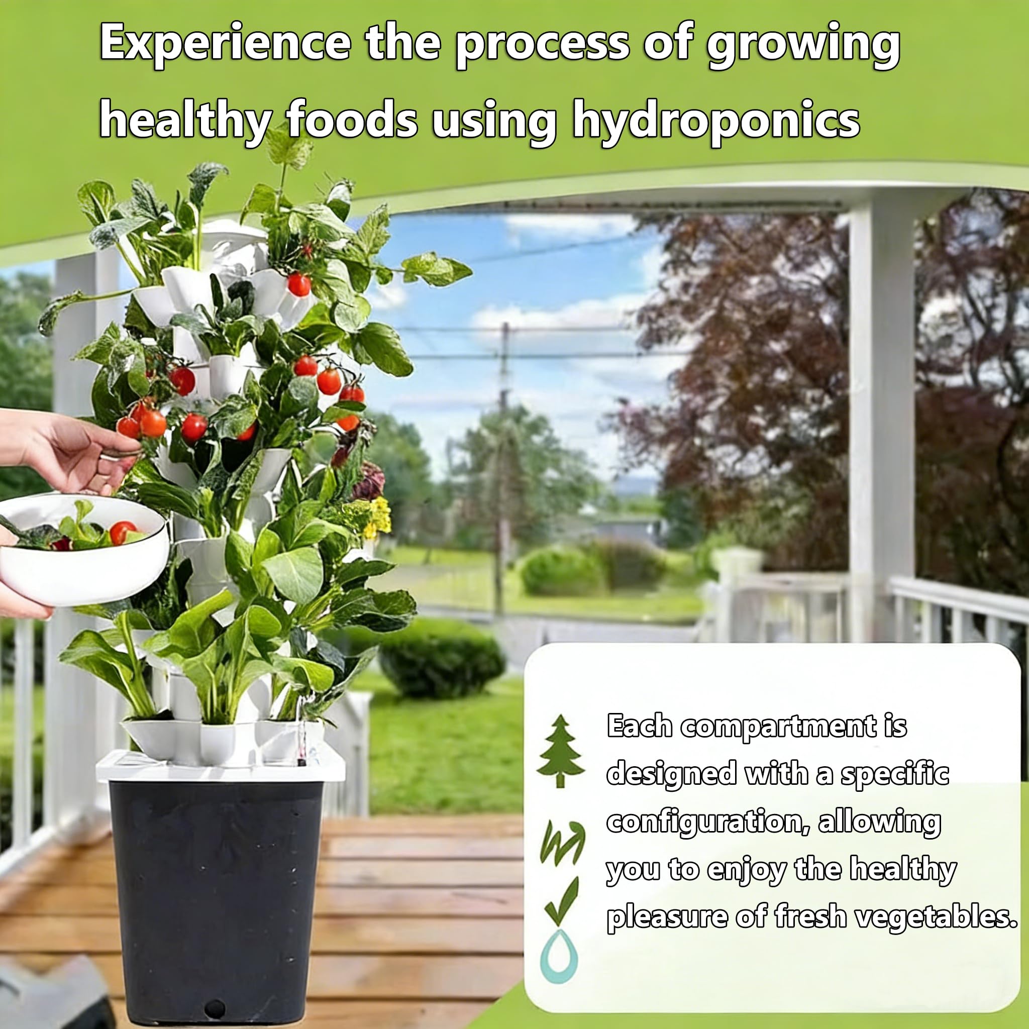 Hydroponic Growing Tower, Hydroponie Kit Complet 30/45 Trous, kit de Culture aéroponique pour Herbes, Fruits et légumes avec Pompe hydratante, Adaptateur, Pots en Filet