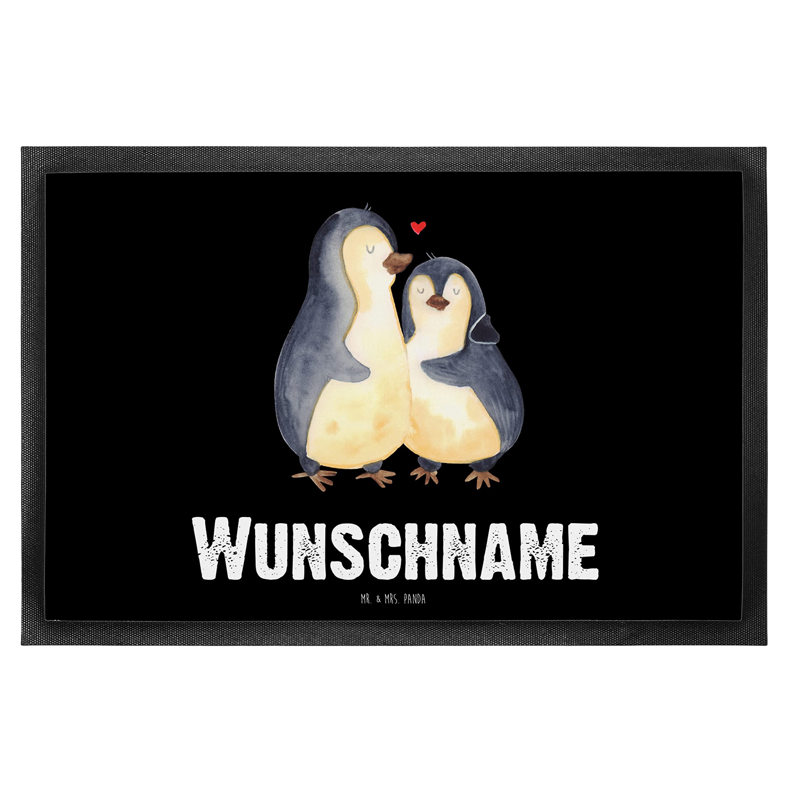 Mr. & Mrs. Panda Fußmatte Bedrucken Pinguin umarmen 40 x 60 cm - Personalisierte Geschenke, Hochzeit, Umarmung, Fussmatte, mit Namen, Verlobung, Hochzeitsgeschenk, personalisierbar, Hochzeitstag
