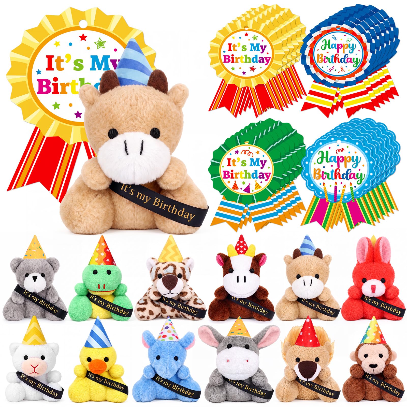 Hollowfly Lot de 24 mini jouets en peluche d'anniversaire en vrac avec
