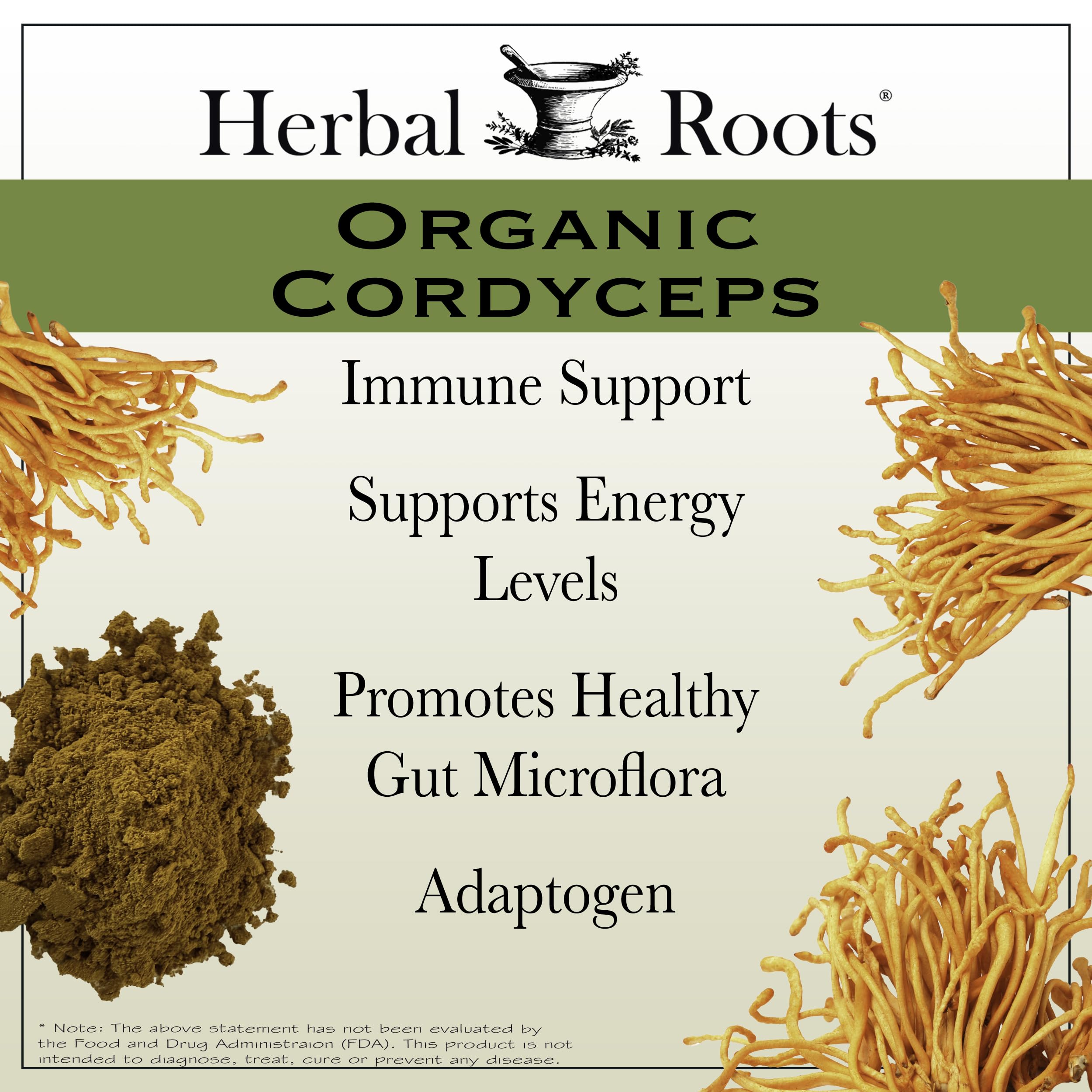 Herbal Roots Organic Cordyceps - Fruiting Body Extract Mushroom Capsules - Immune & Energy Support - 60 Vegan Capsules — Amazon image 3